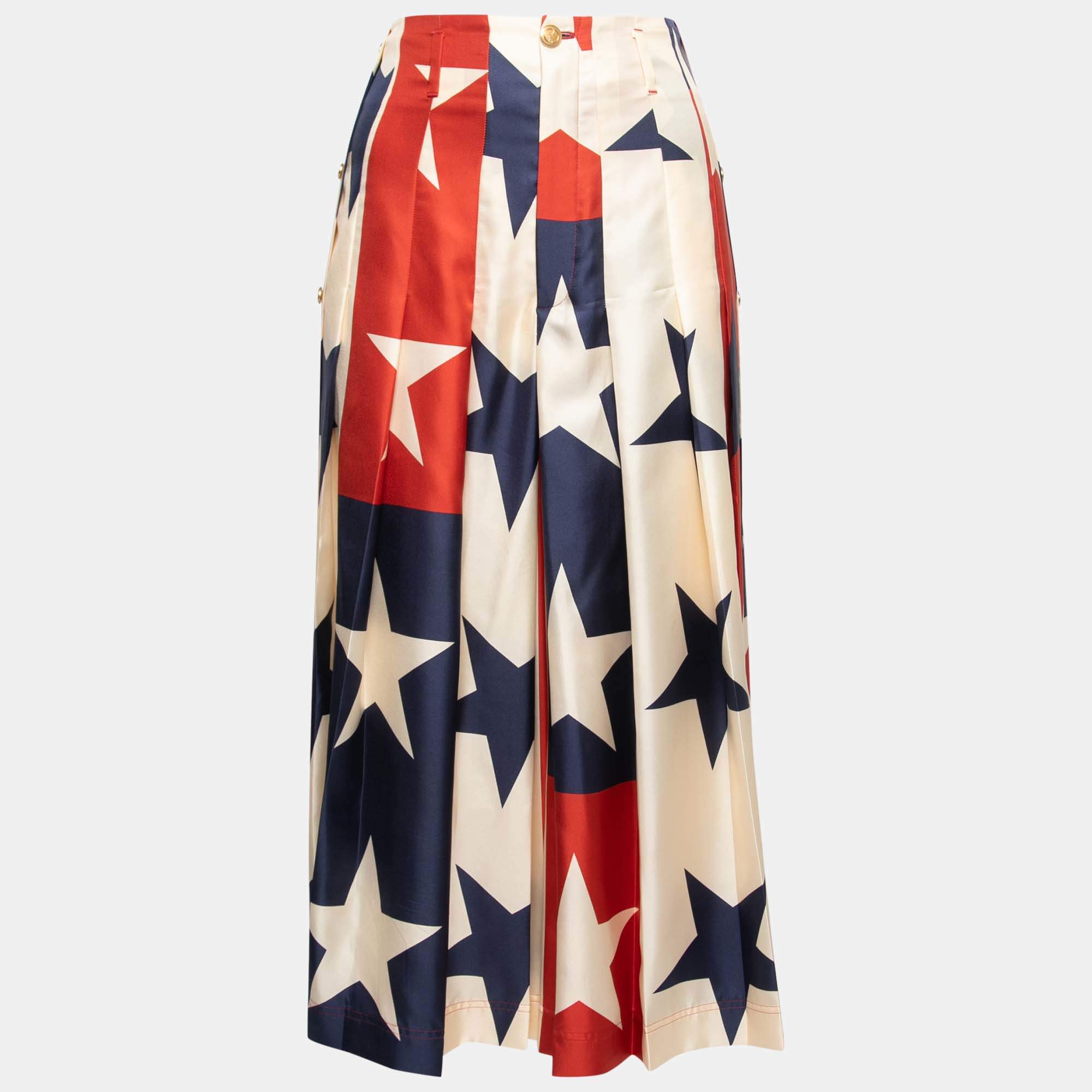 Gucci Multicolor Stars Print Silk Pleated Palazzo Pants S