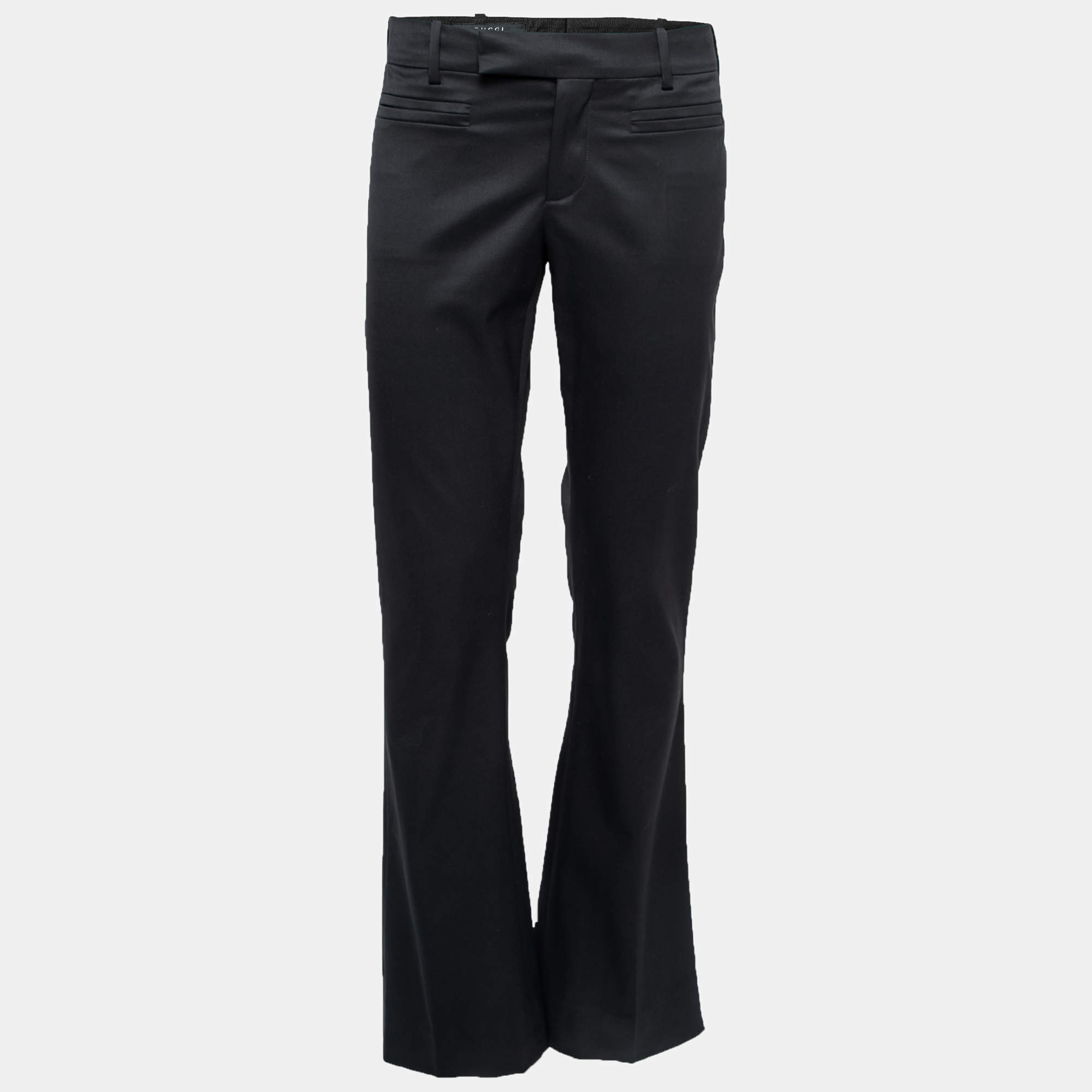 Pre Owned Gucci Black Silk Bootcut Leg Trousers M