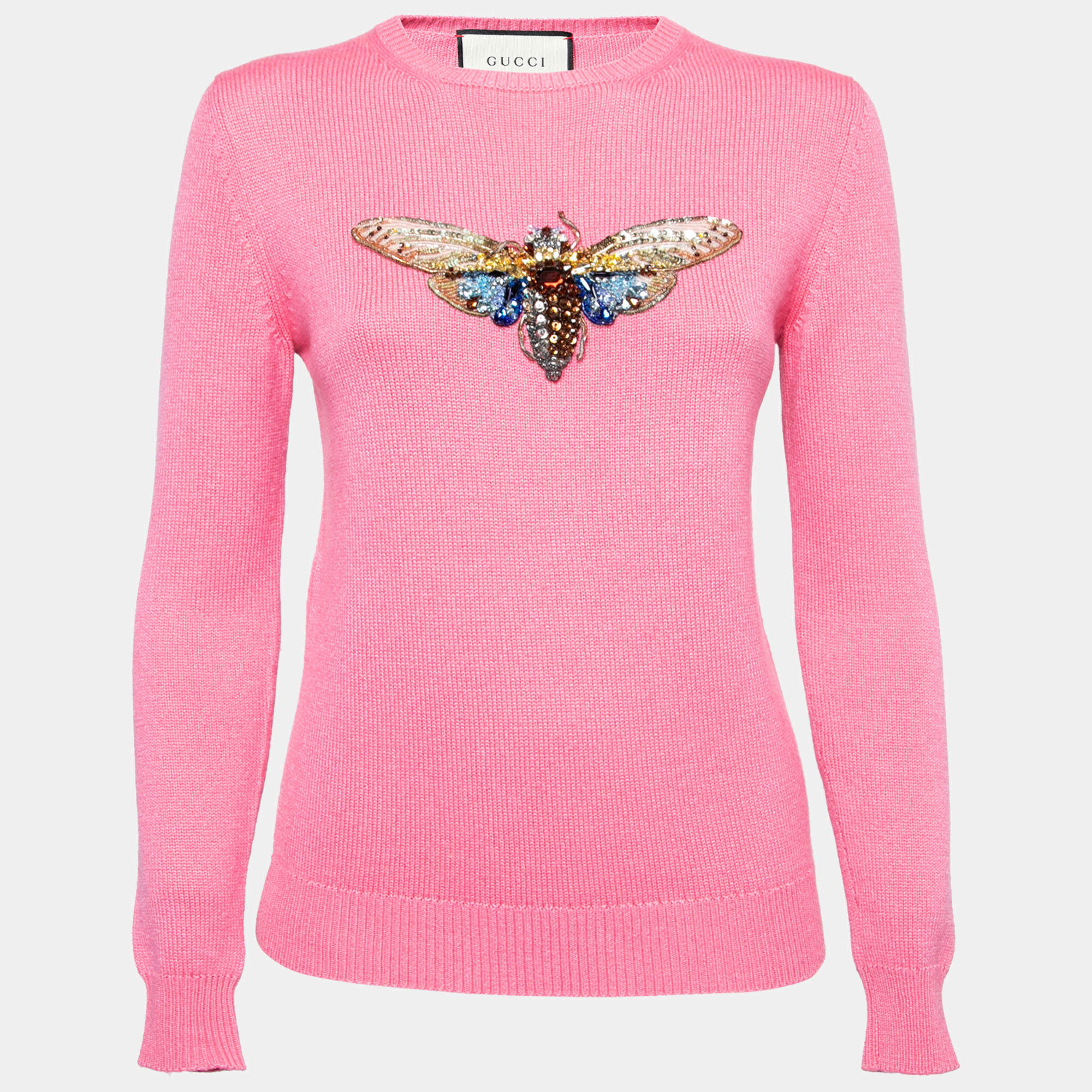Pre Owned Gucci Pink Cashmere Embroidered Sweater S 