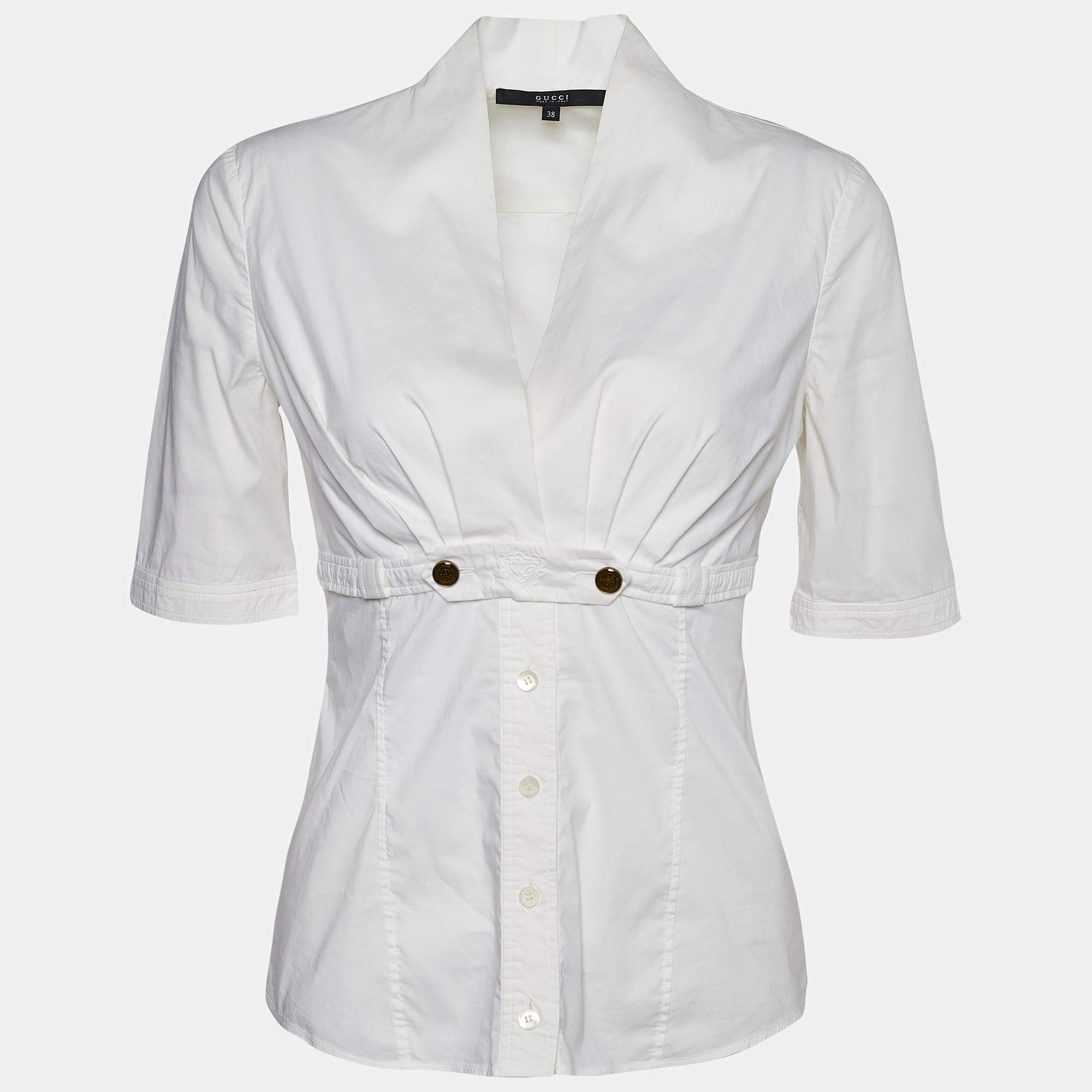 Gucci White Cotton Plunge Neck Blouse S