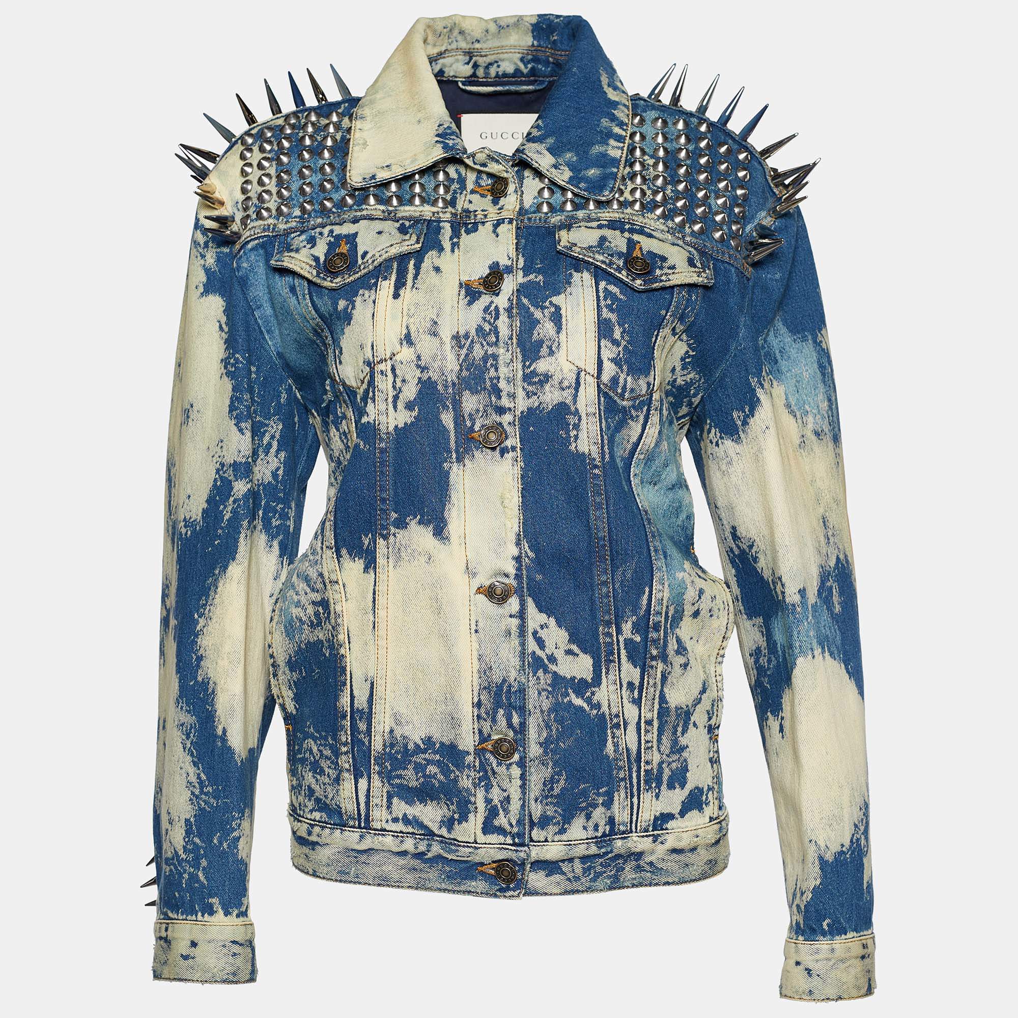 Gucci Blue Acid Wash Denim Studded Denim Jacket S