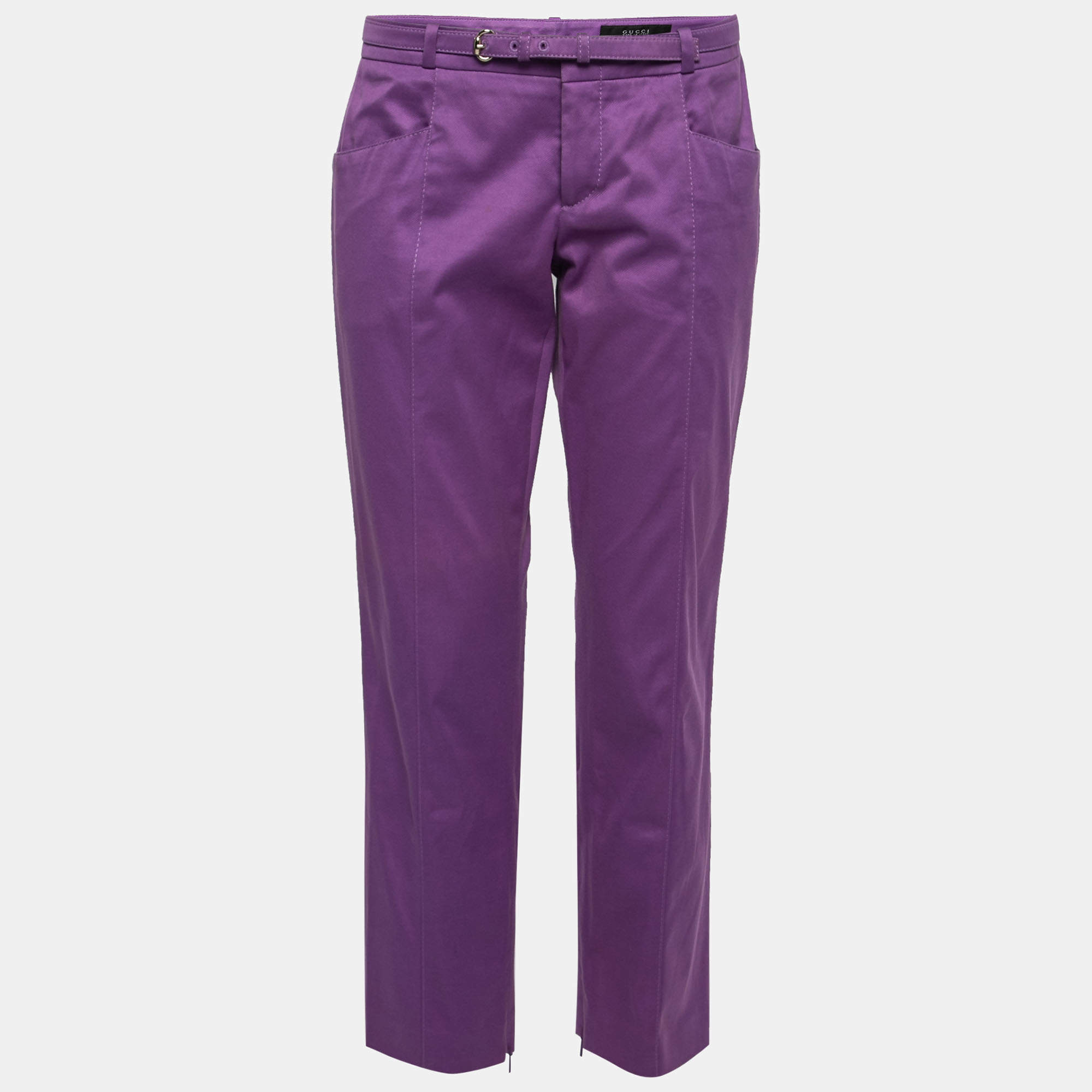 Pre Owned Gucci Purple Cotton Belted Trousers M   