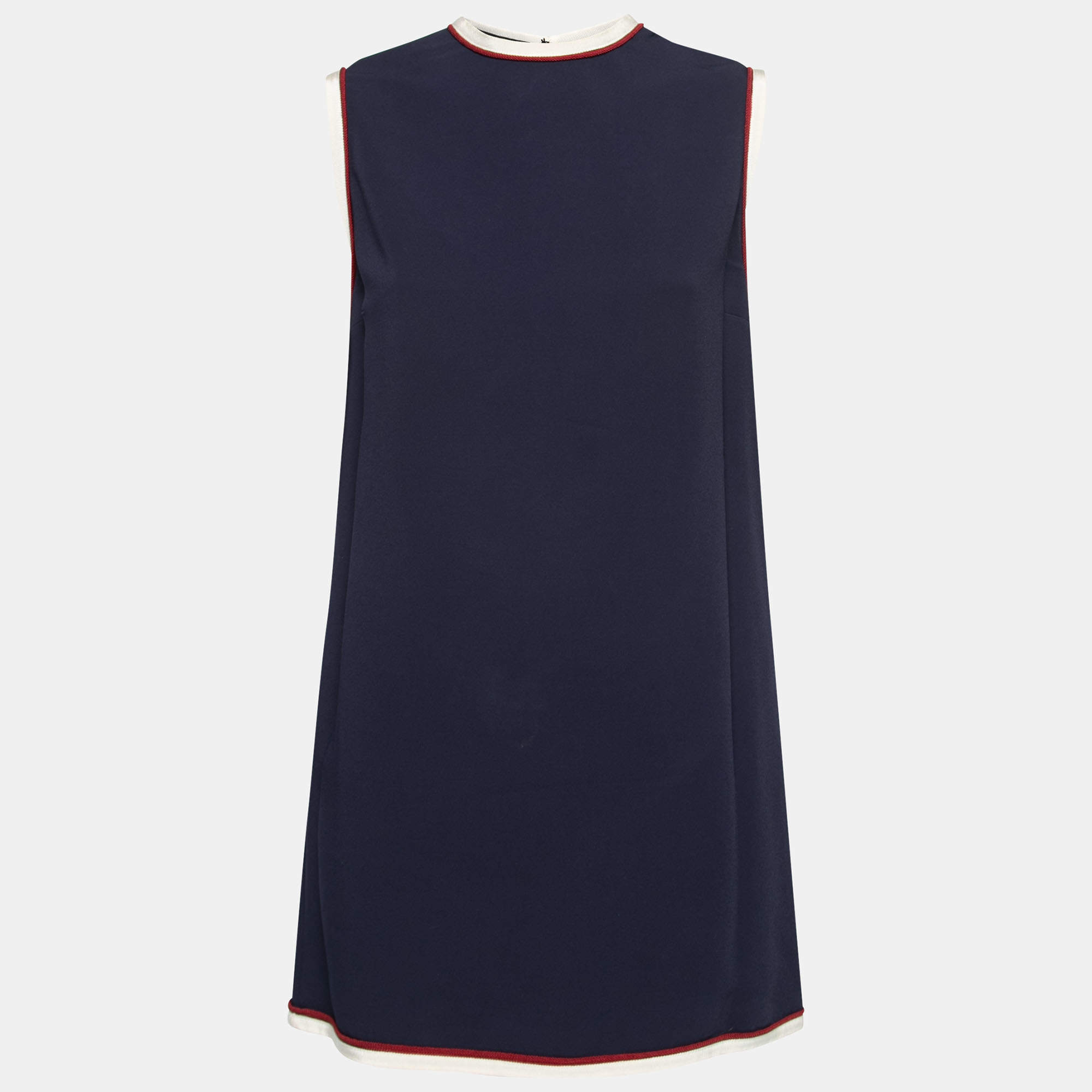 Gucci Navy Blue Crepe Contrast Trim Shift Dress S
