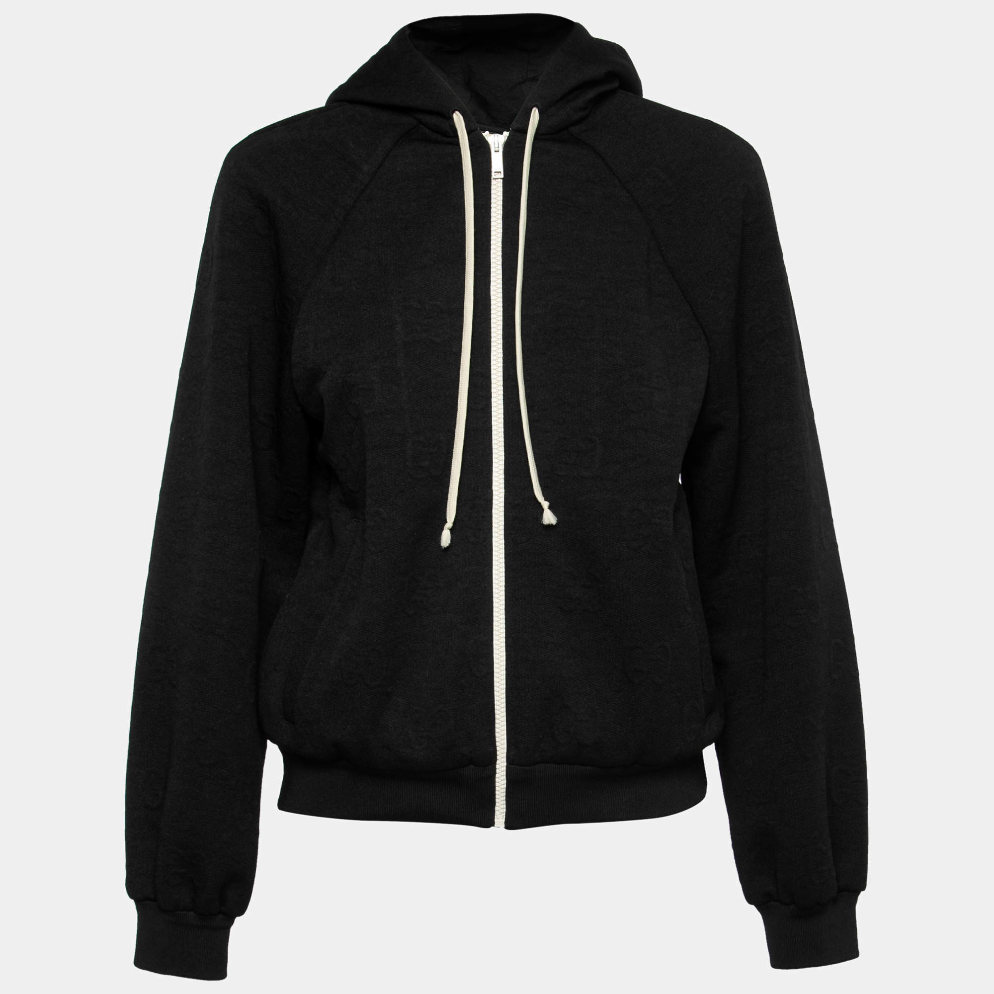 Pre Owned Gucci Black GG Jacquard Jersey Zip-Front Jacket XS