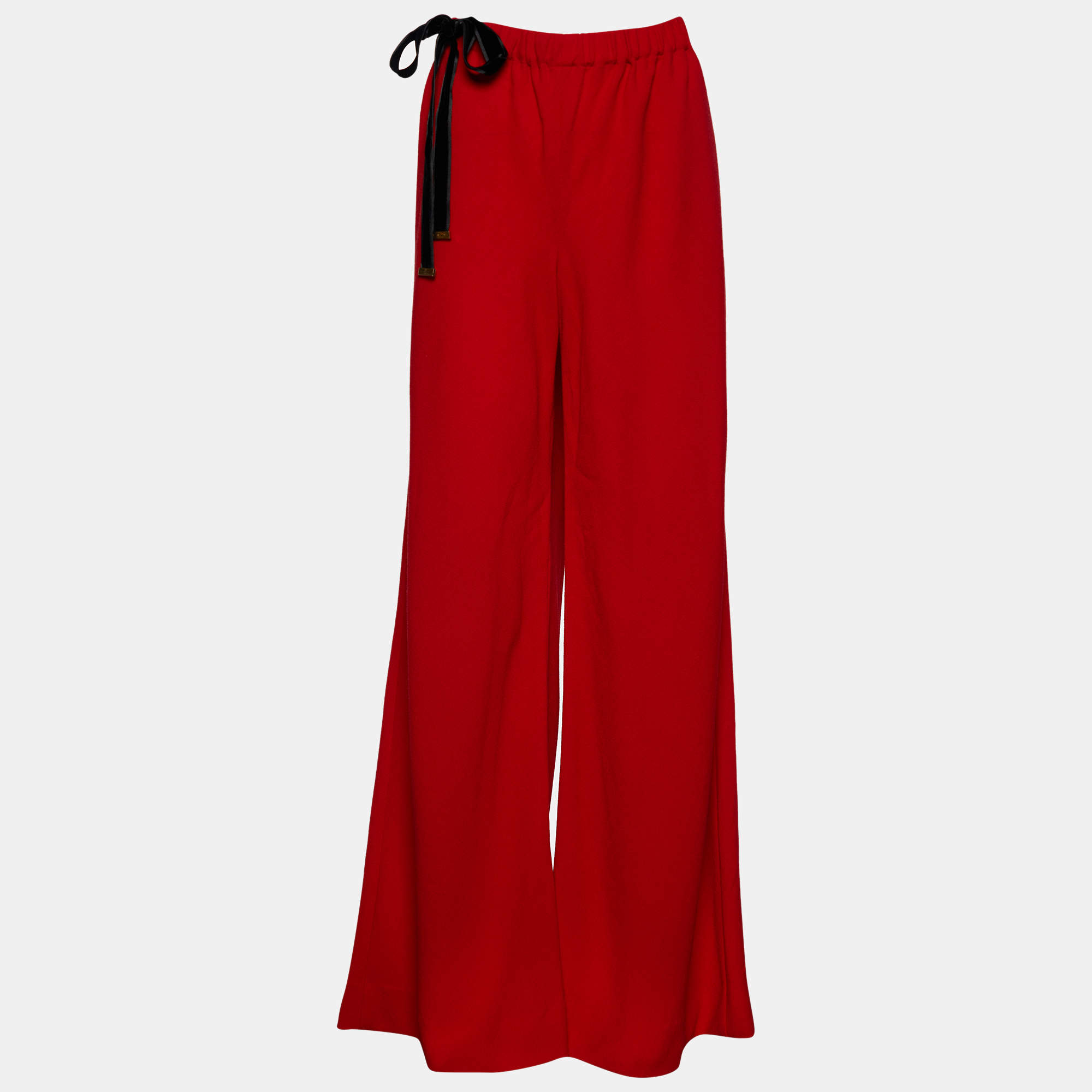 Pre Owned Gucci Red Wool Belt Detail Palazzo Pants M