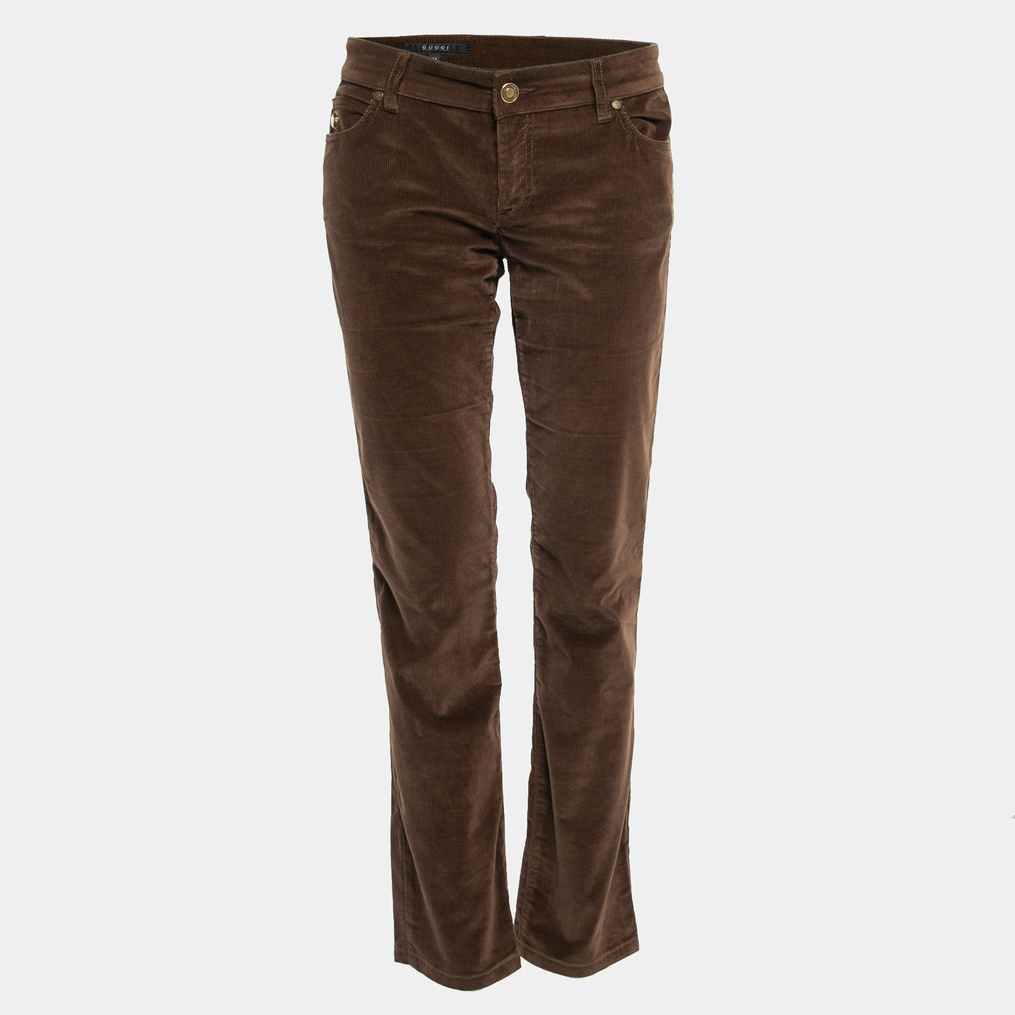 Pre Owned Gucci Brown Corduroy Straight-Leg Jeans M Waist 32"