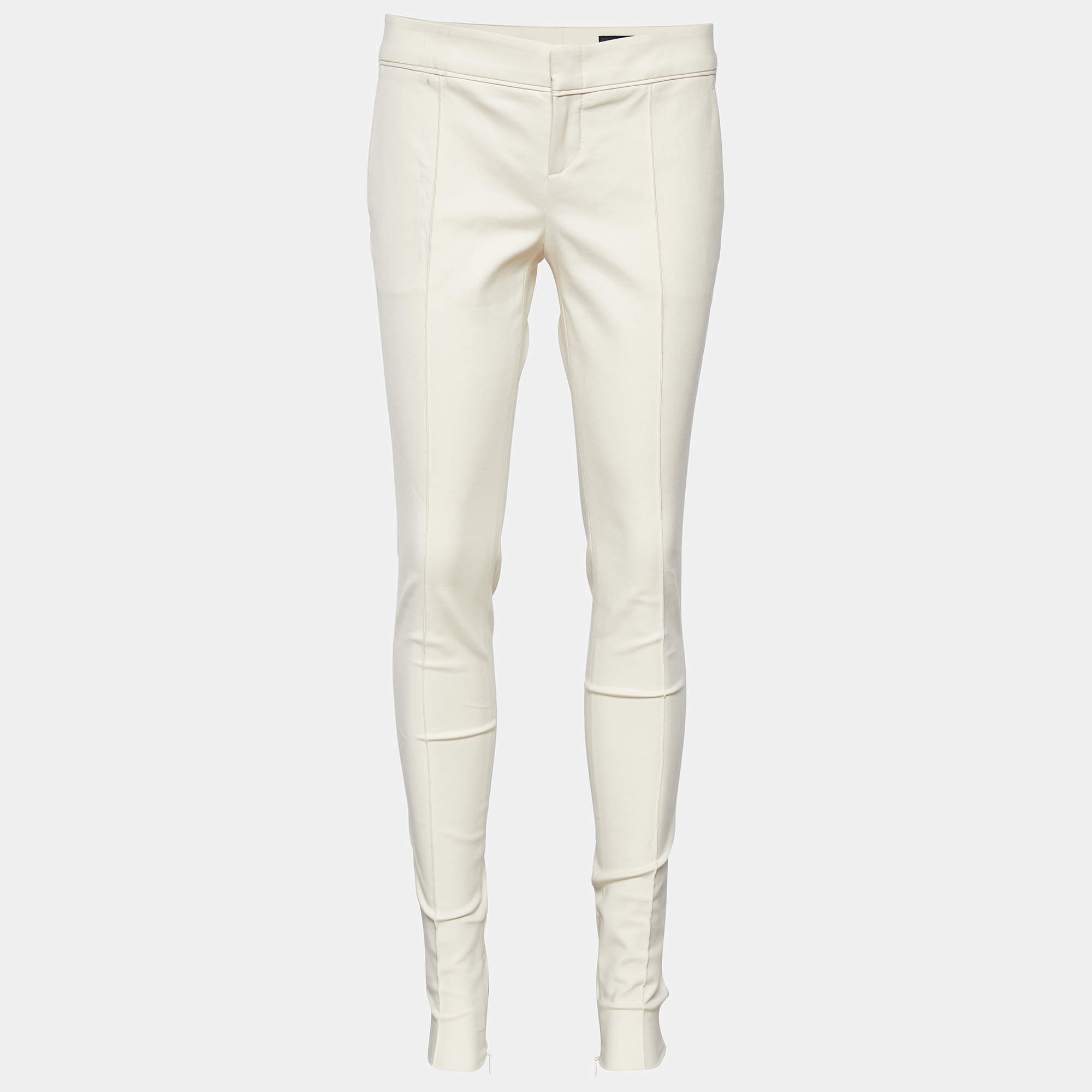 Pre Owned Gucci Cream Stretch Cotton Slim Fit Trousers S