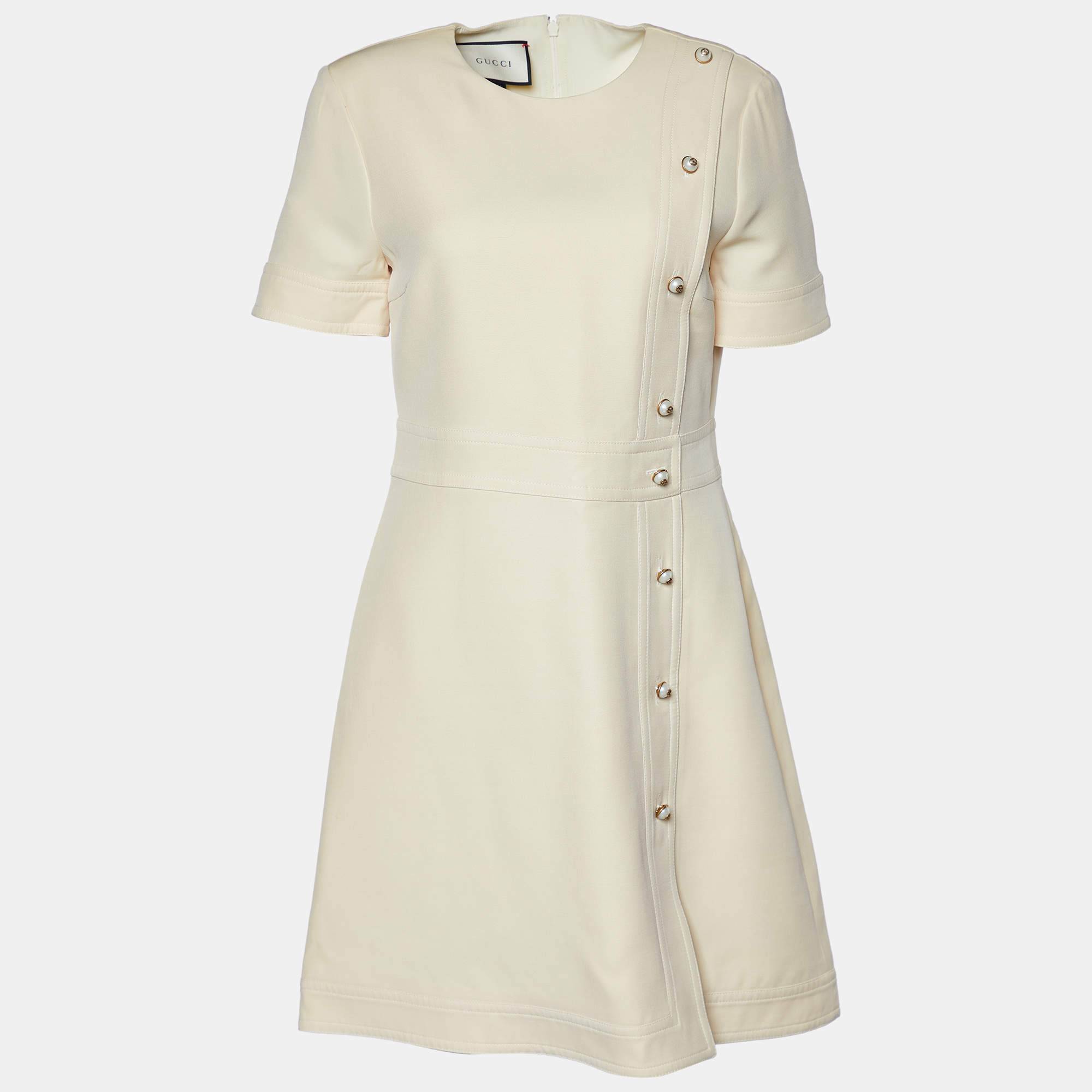 Pre Owned Gucci Cream Wool & Silk Mini Dress L