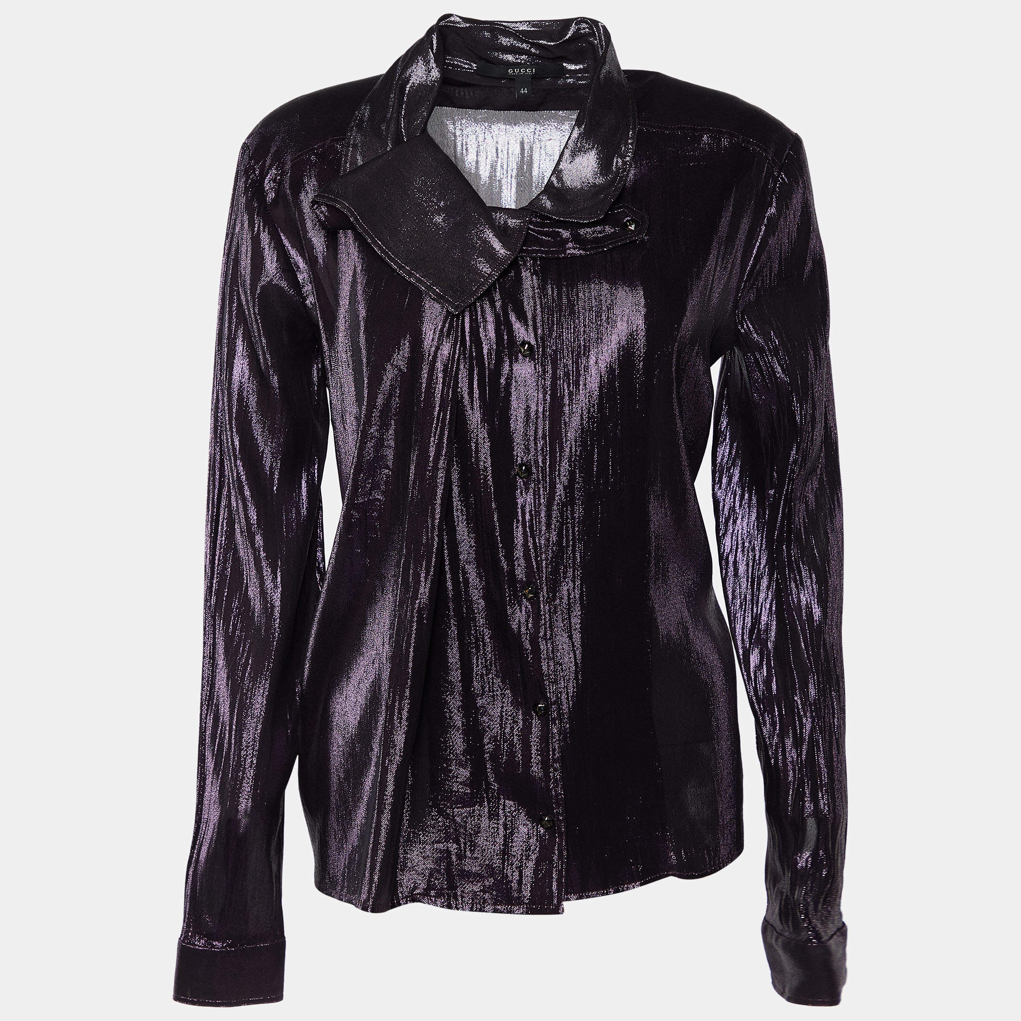 Pre Owned Gucci Purple Lurex Silk Button Front Shirt M