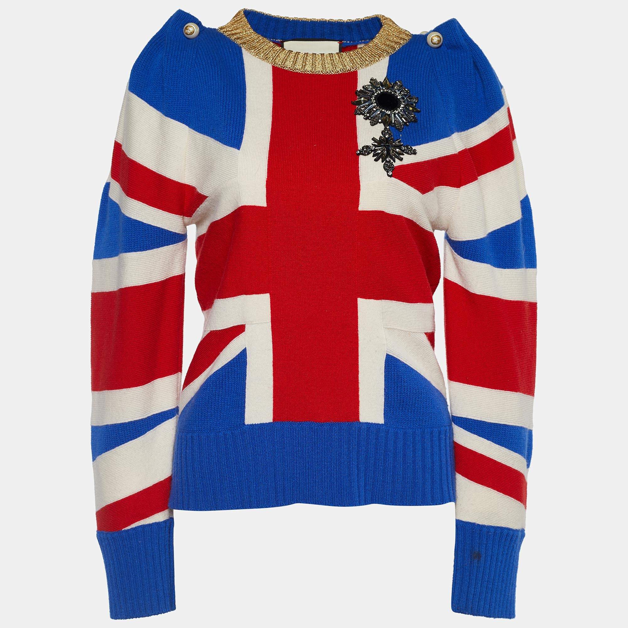 Gucci Multicolor Union Jack Intarsia Wool Sweater XS