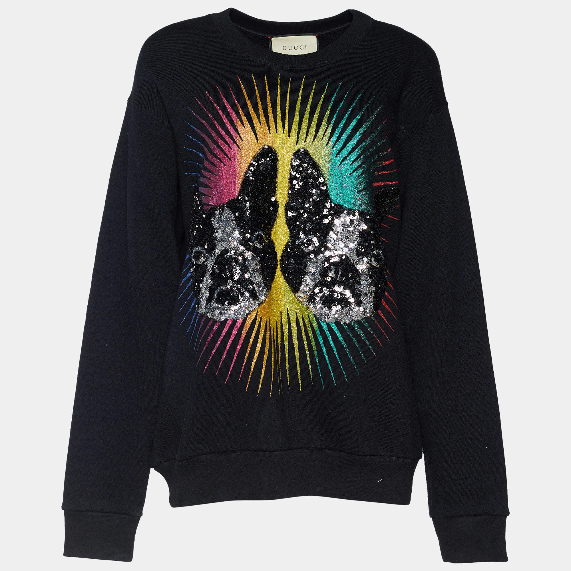 Gucci Black Knit Sequined Bosco & Orso Sweatshirt S
