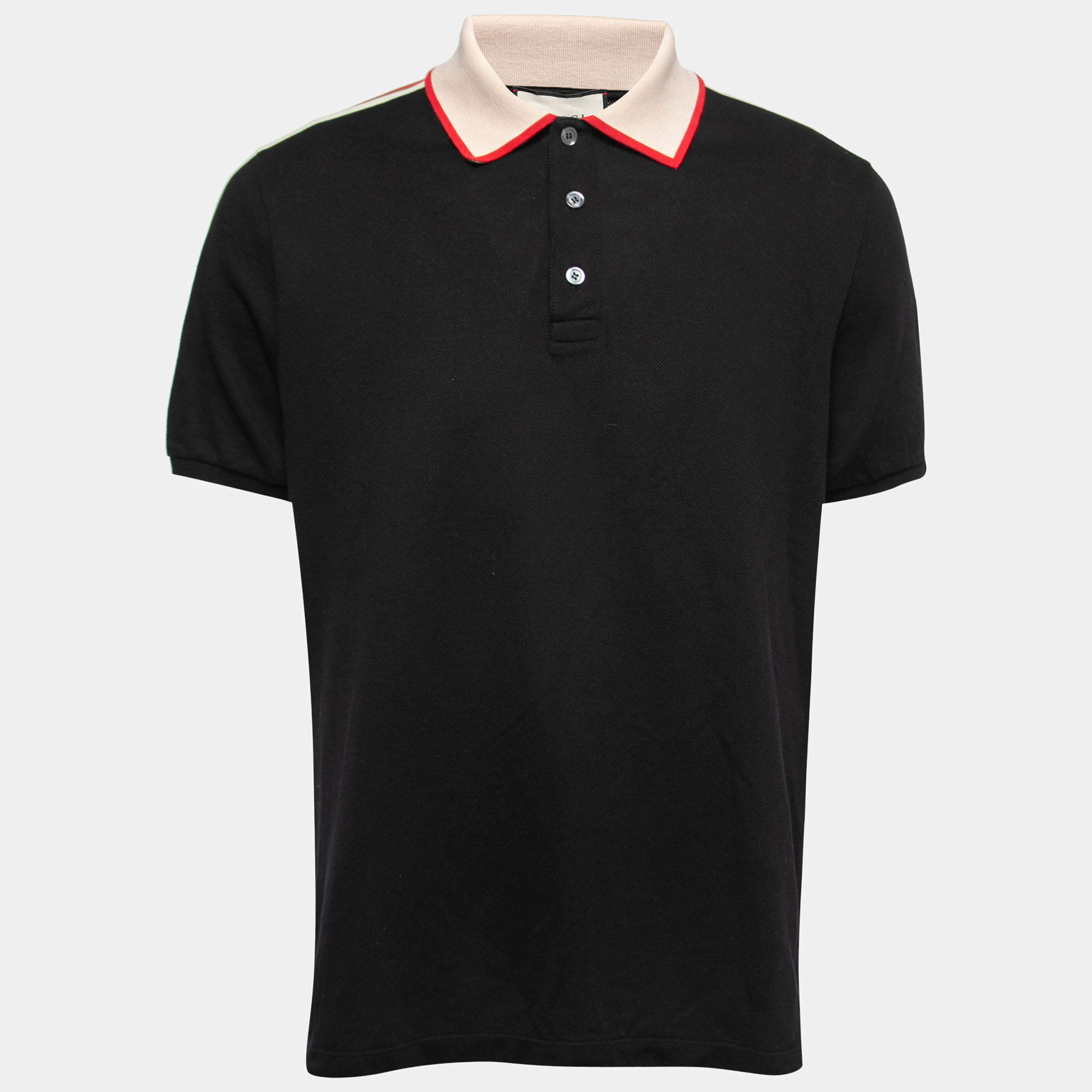 مملوكة مسبقًا Gucci Black Cotton Stripe Detail Polo T-Shirt 3XL