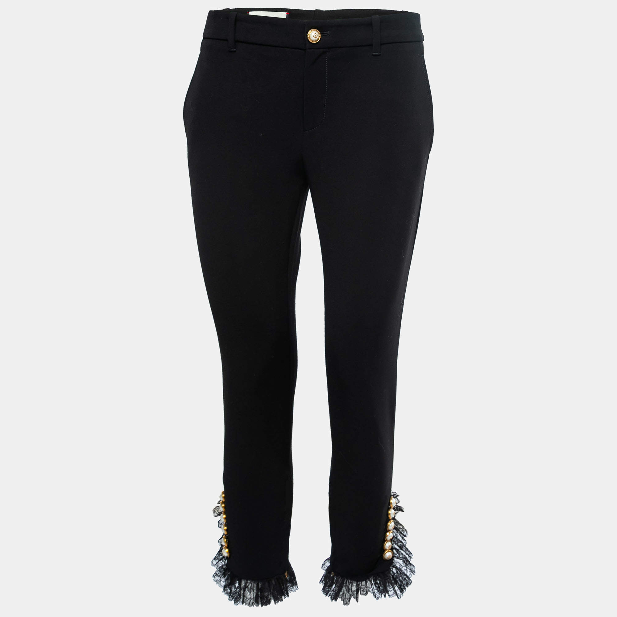 Gucci Black Knit Pearl Detail Trousers M