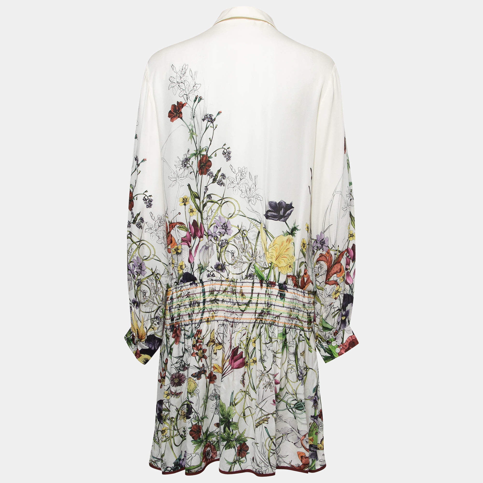Gucci White Floral Printed Silk Drop Waist Shirt Dress M Gucci | TLC