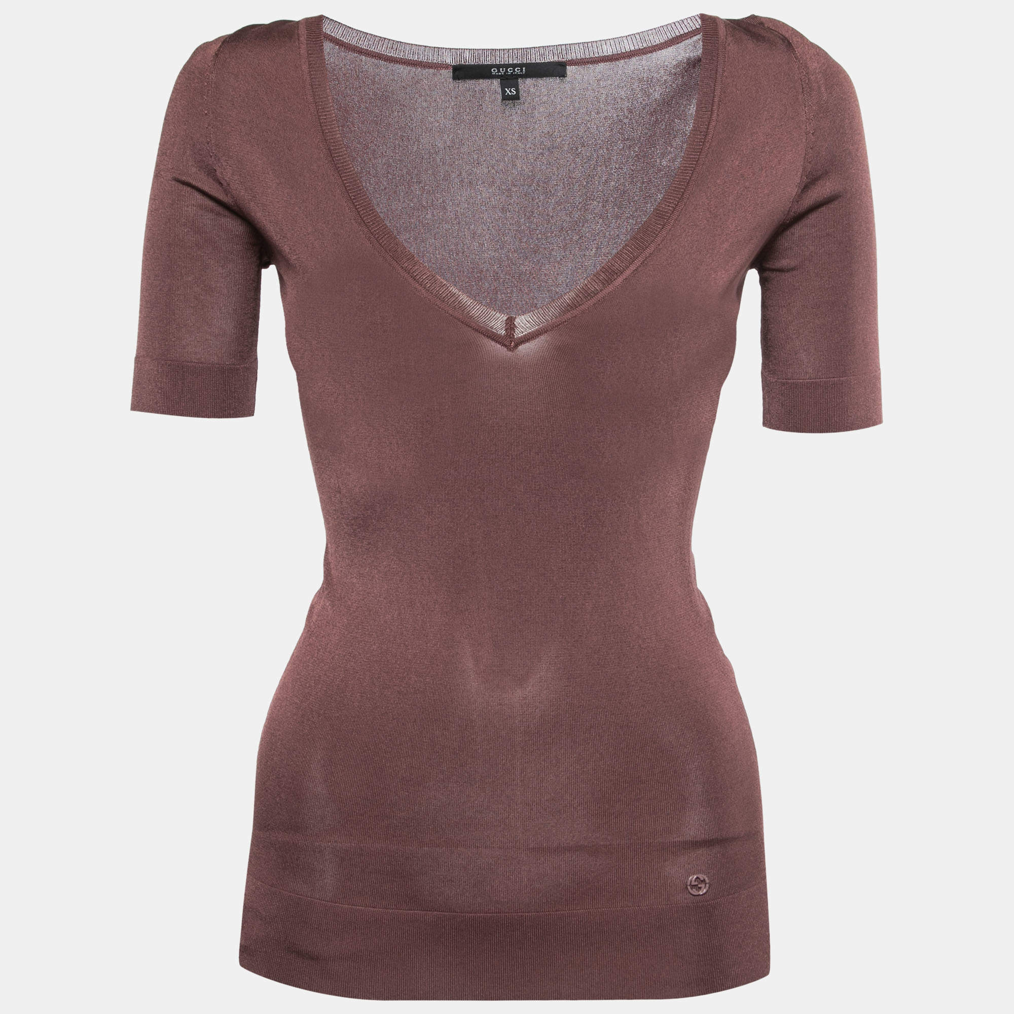 Pre Owned Gucci Purple Knit V-Neck Top XS