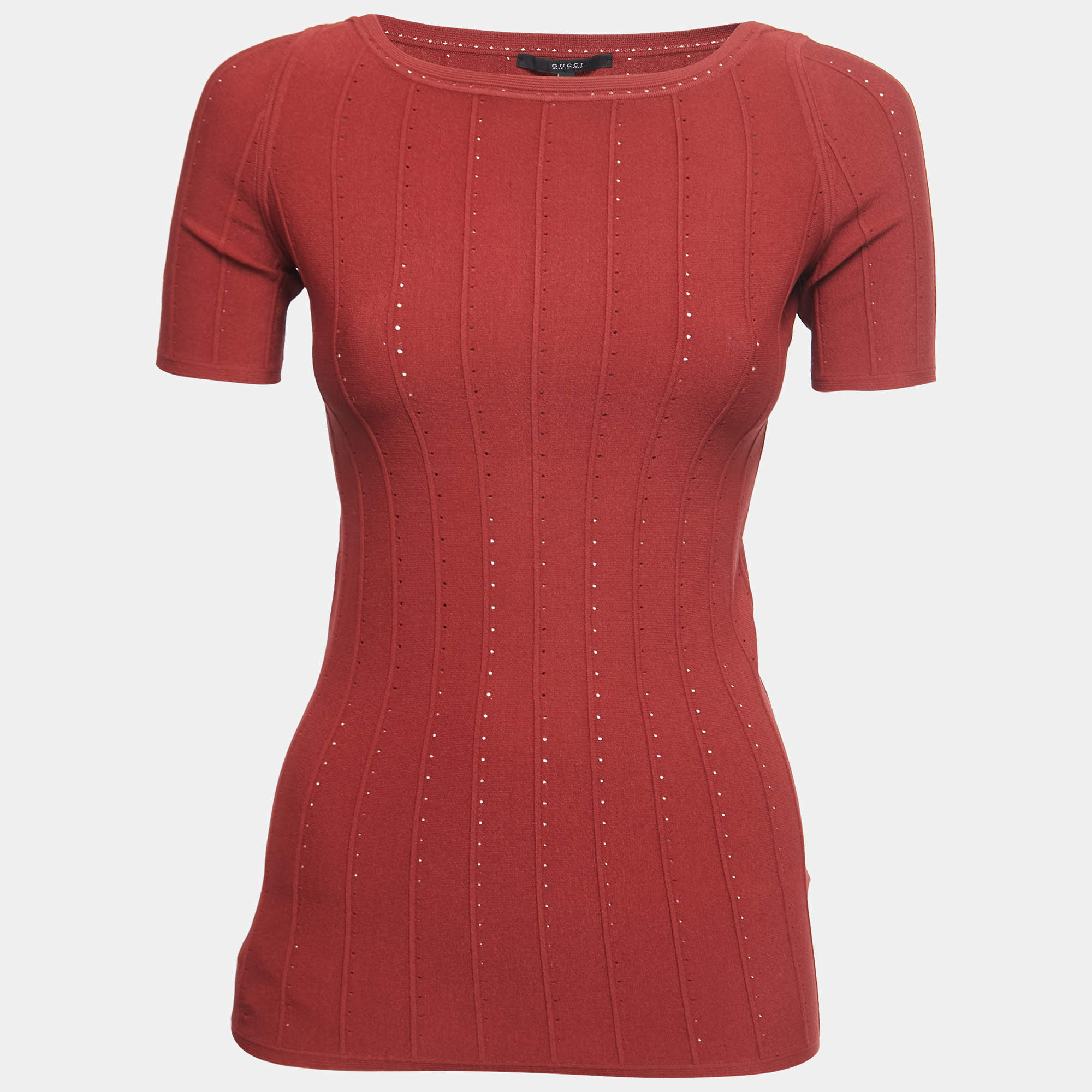 Gucci Red Perforated Knit Top M