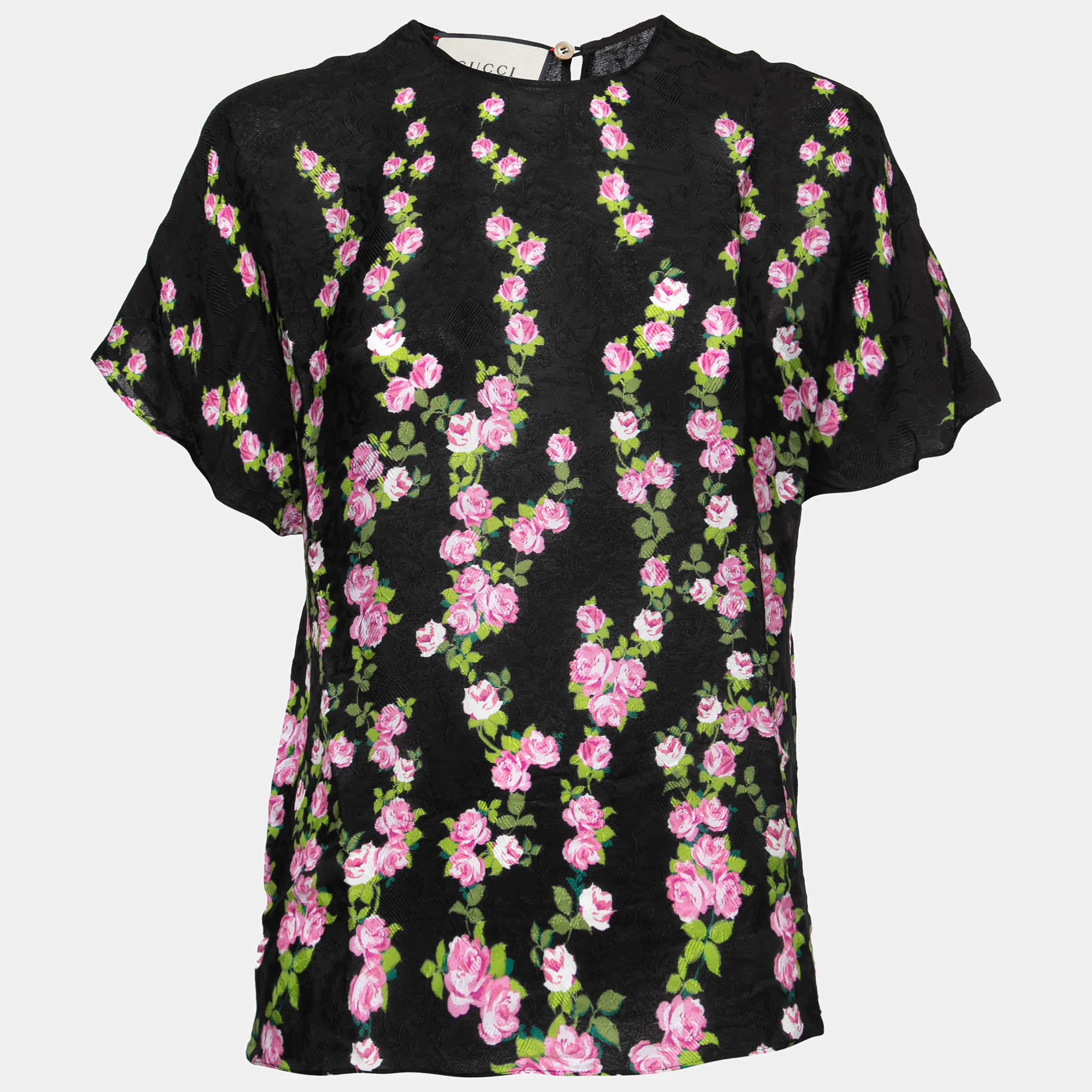 Pre Owned Gucci Black Floral Printed Crepe Blouse S