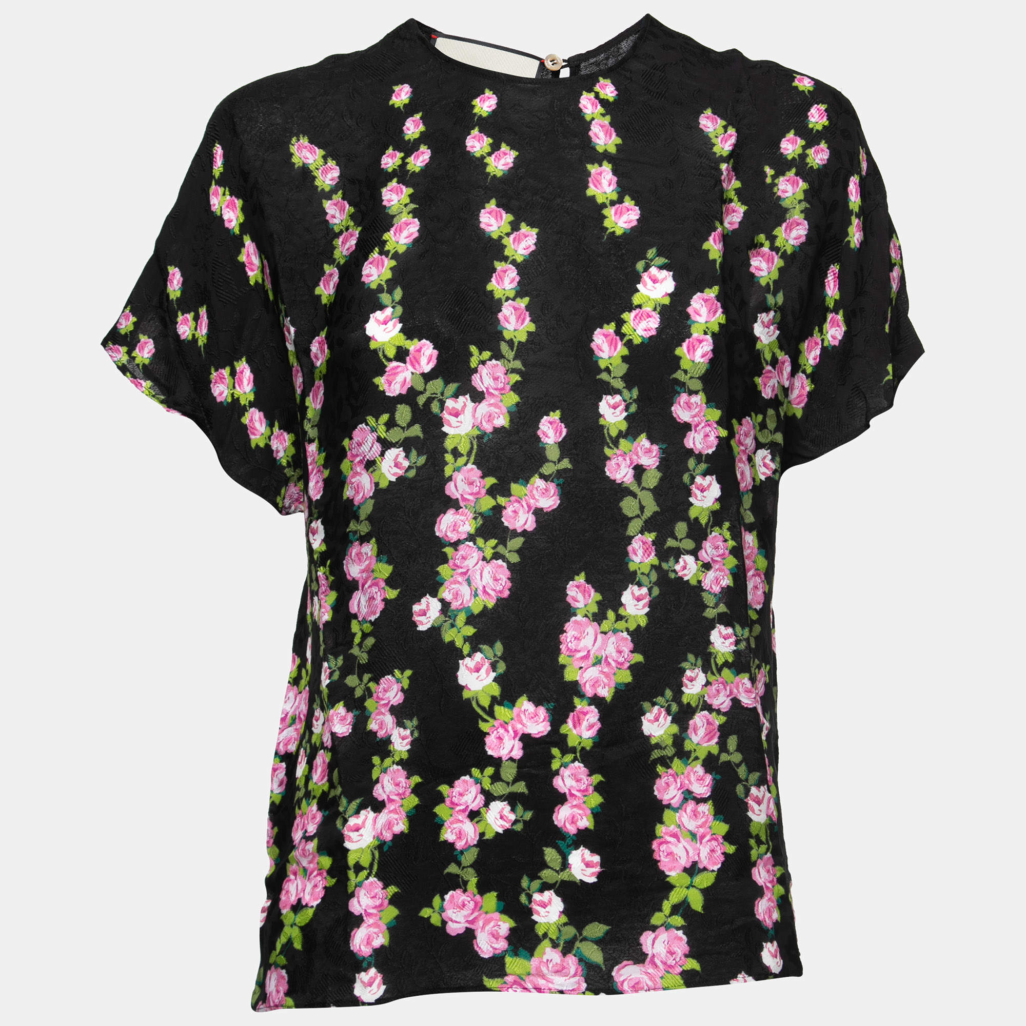 Gucci Black Floral Printed Crepe Blouse S