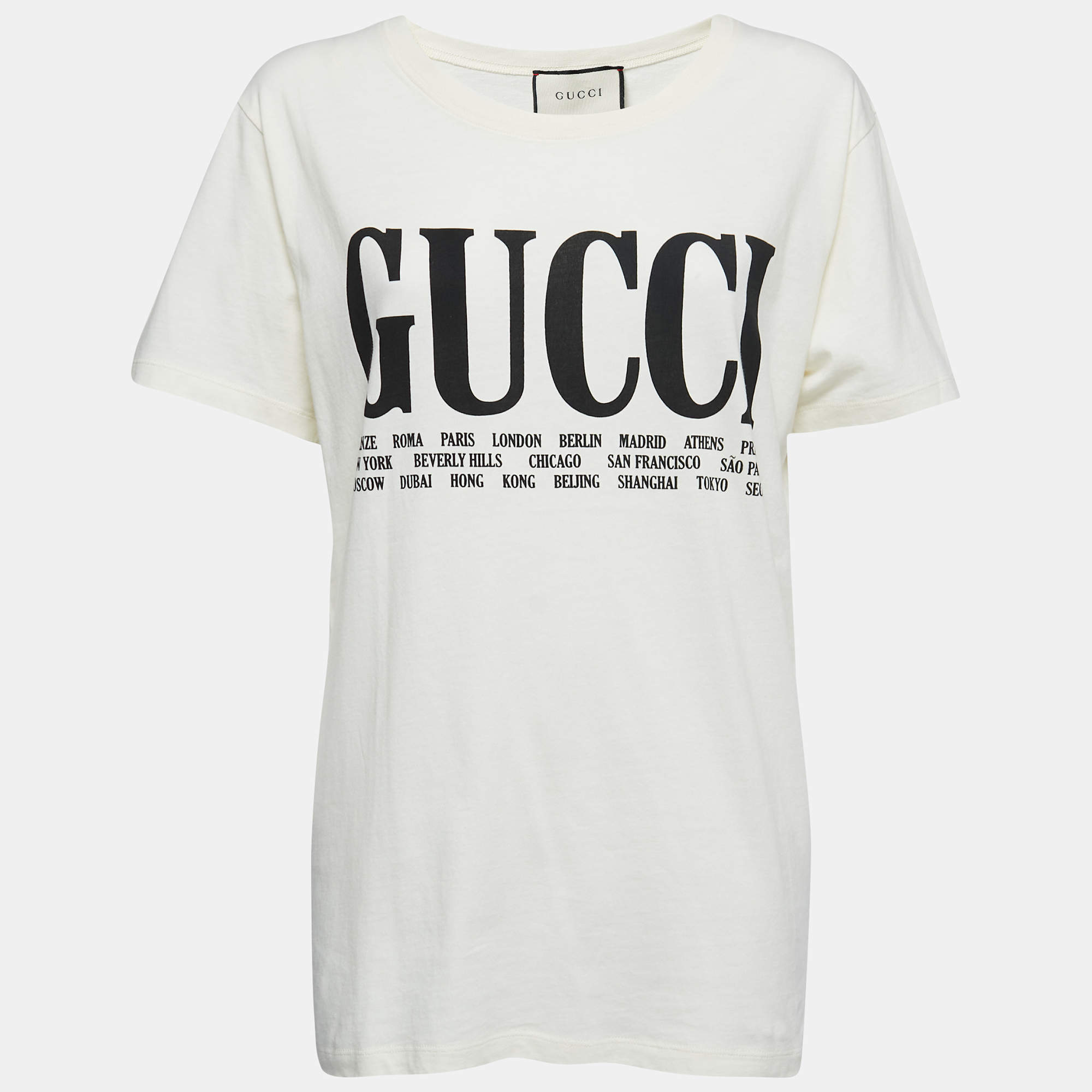 Gucci Cream Cotton Cities Print T-Shirt S