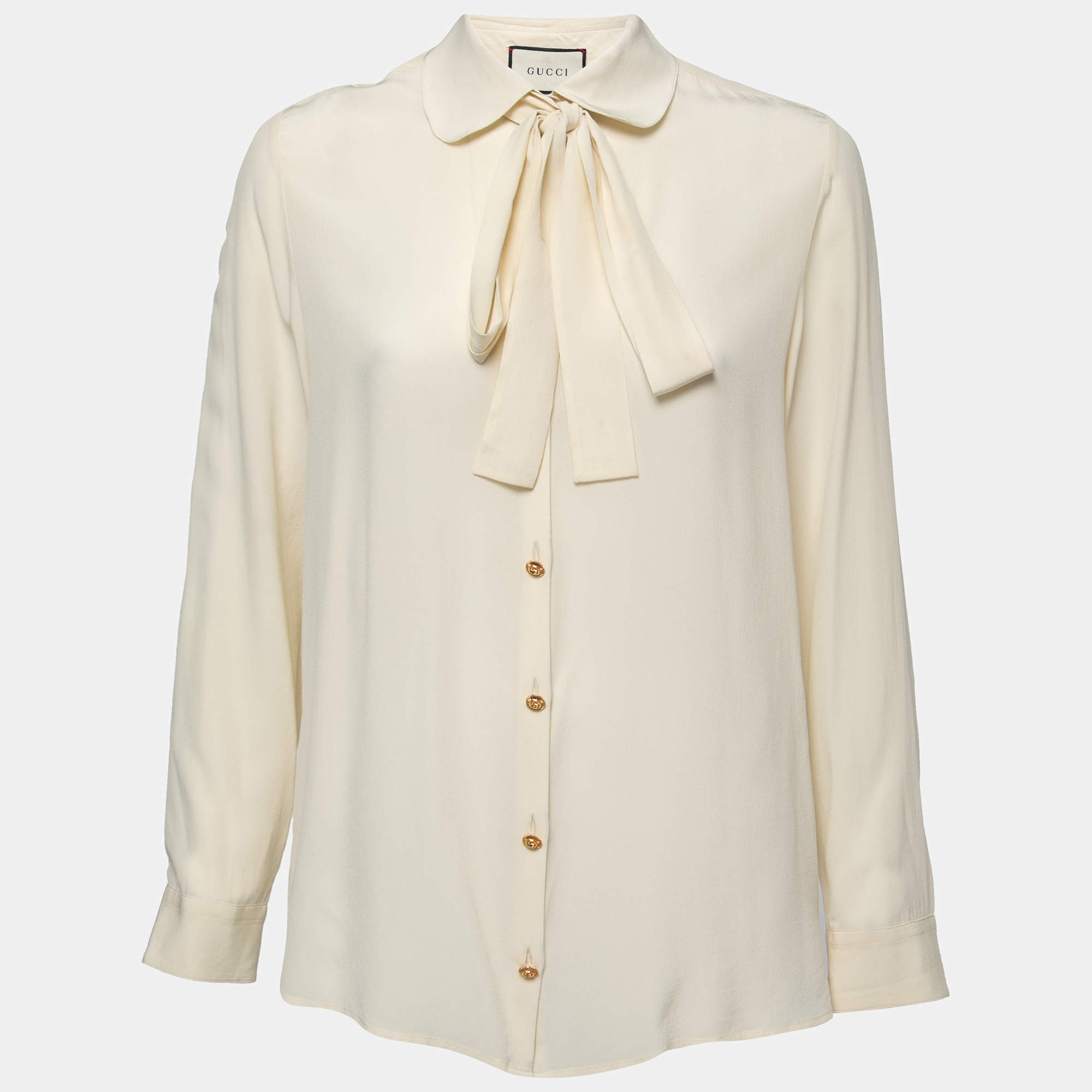 Gucci Cream Silk Bow Tie Detail Shirt M