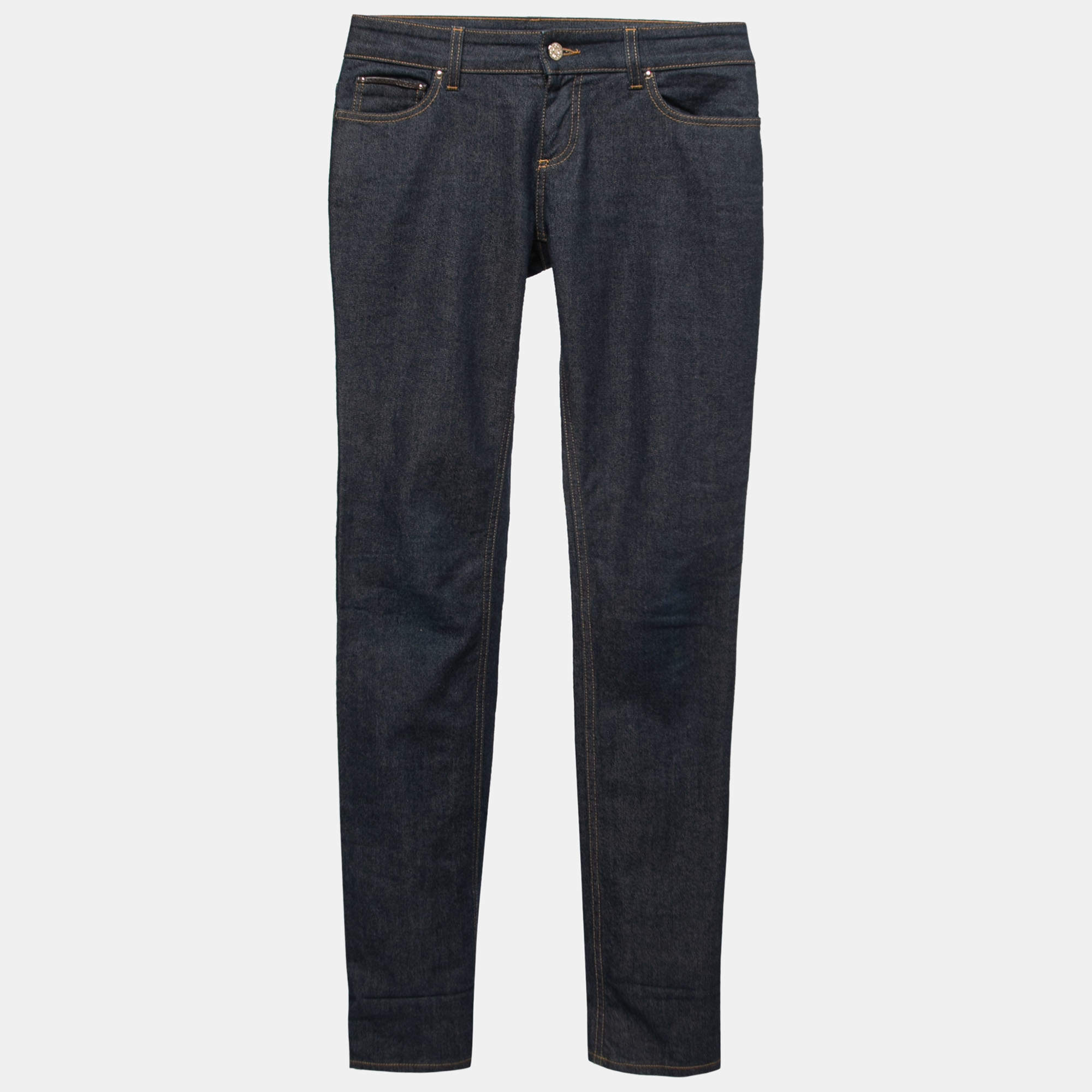 Pre Owned Gucci Dark Blue Denim Web Cuff Detail Slim Fit Jeans S/Waist 30"