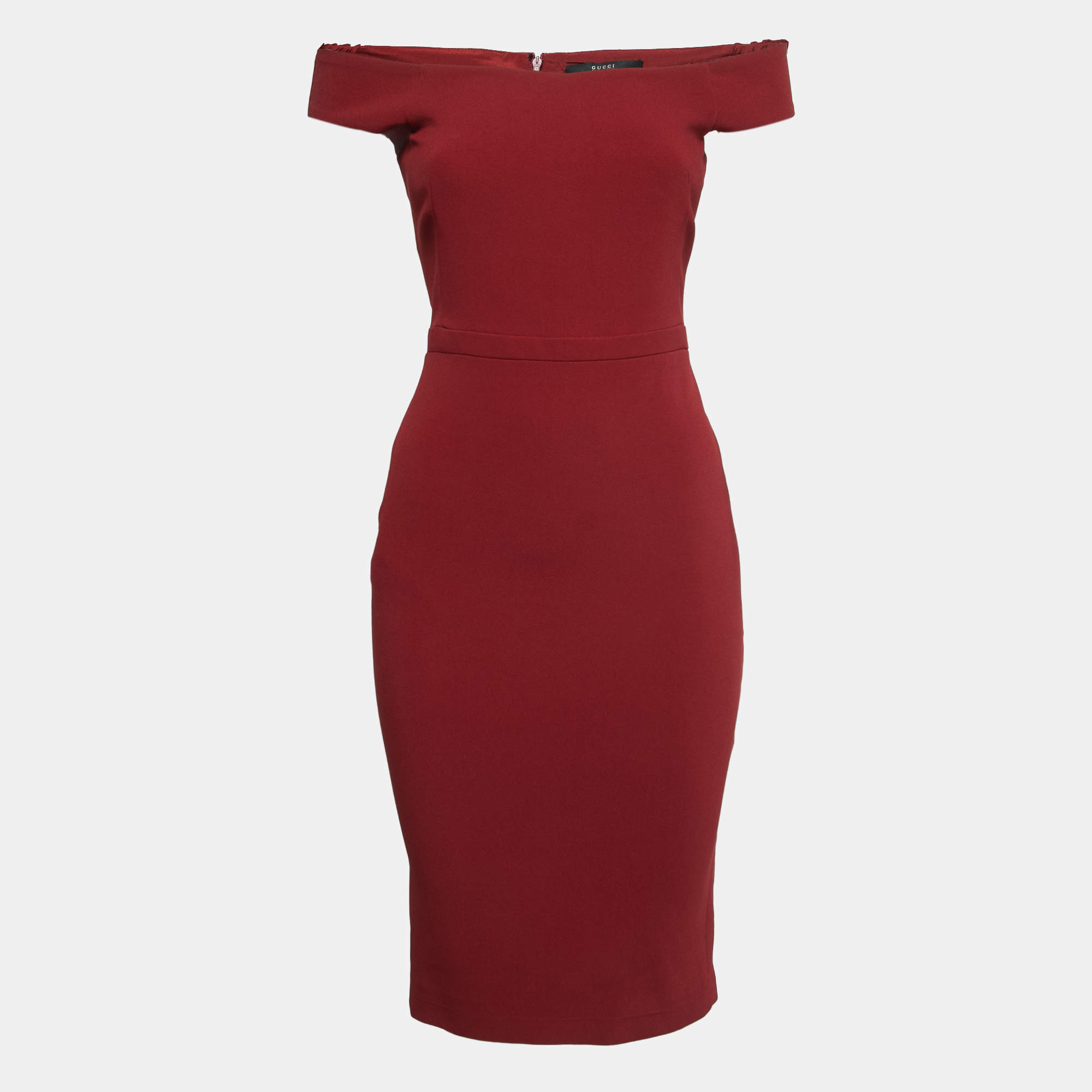 Gucci Red Crepe Off Shoulder Midi Dress S