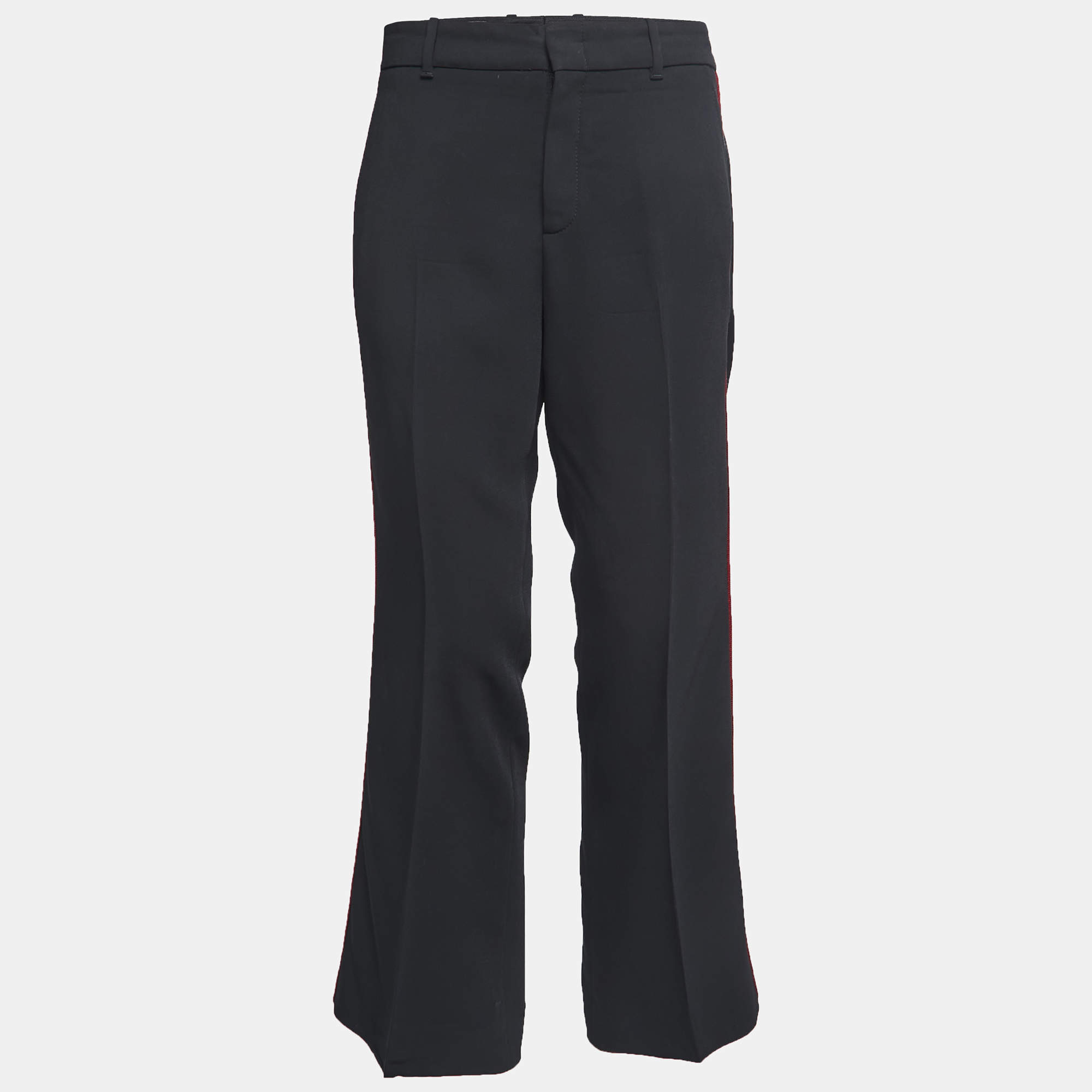 Pre Owned Gucci Black Crepe Side Stripe Detail Trousers M
