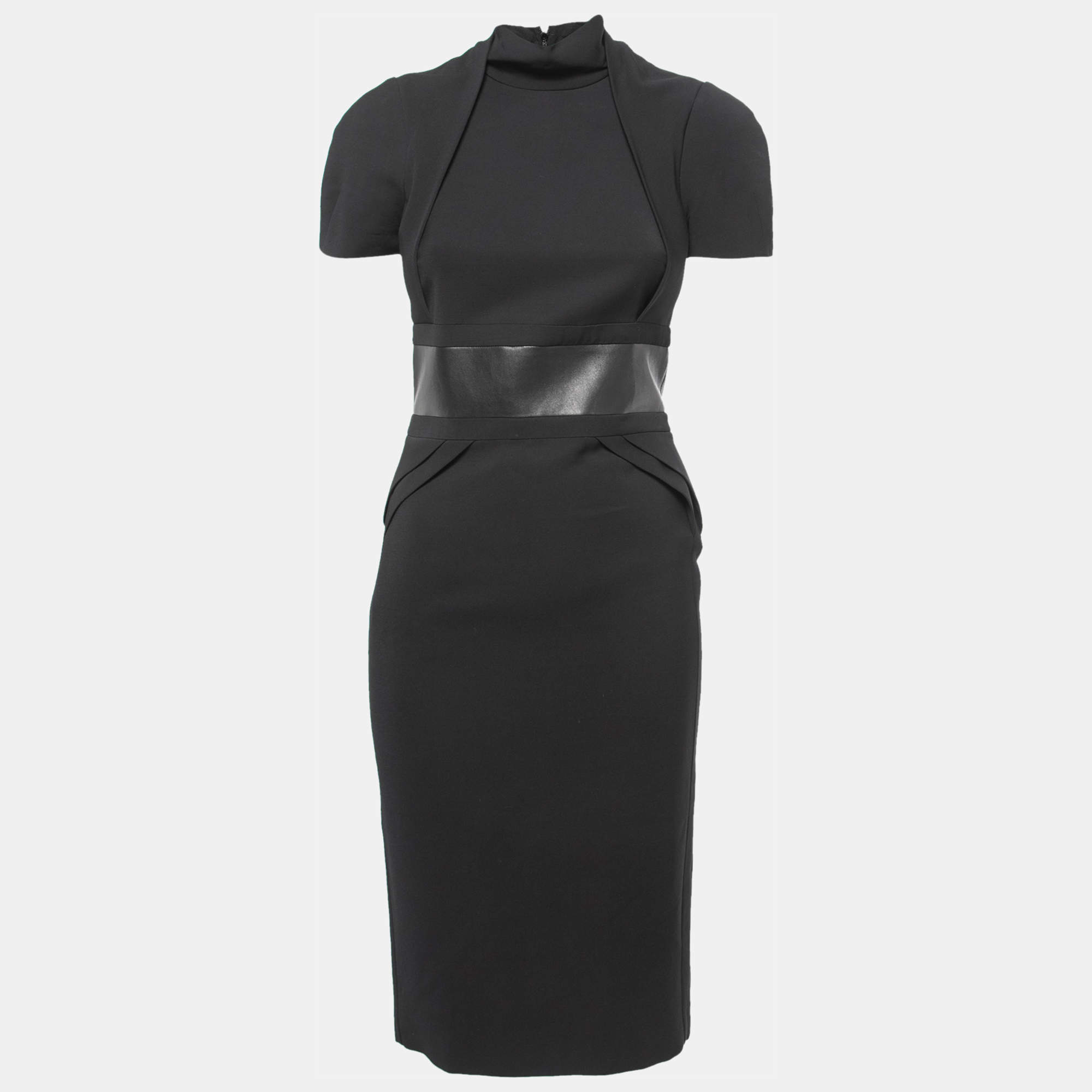 Pre Owned Gucci Black Crepe High Neck Midi Dress S