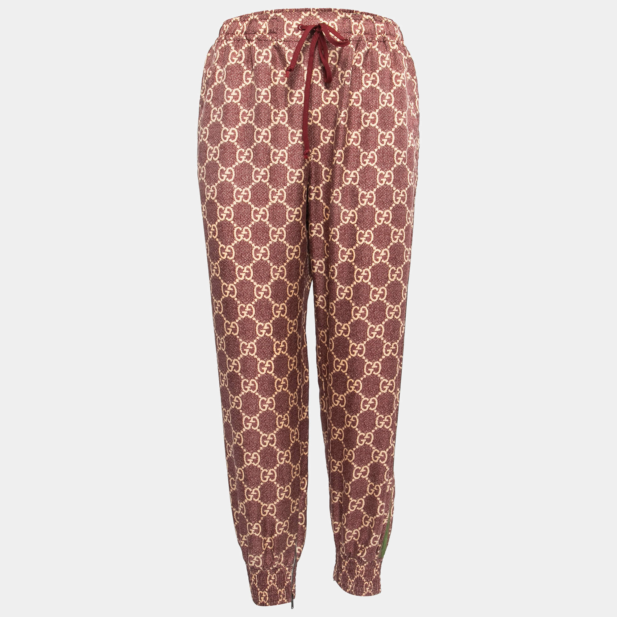 Gucci Brown GG Printed Silk Side Stripe Detail Jog Pants M