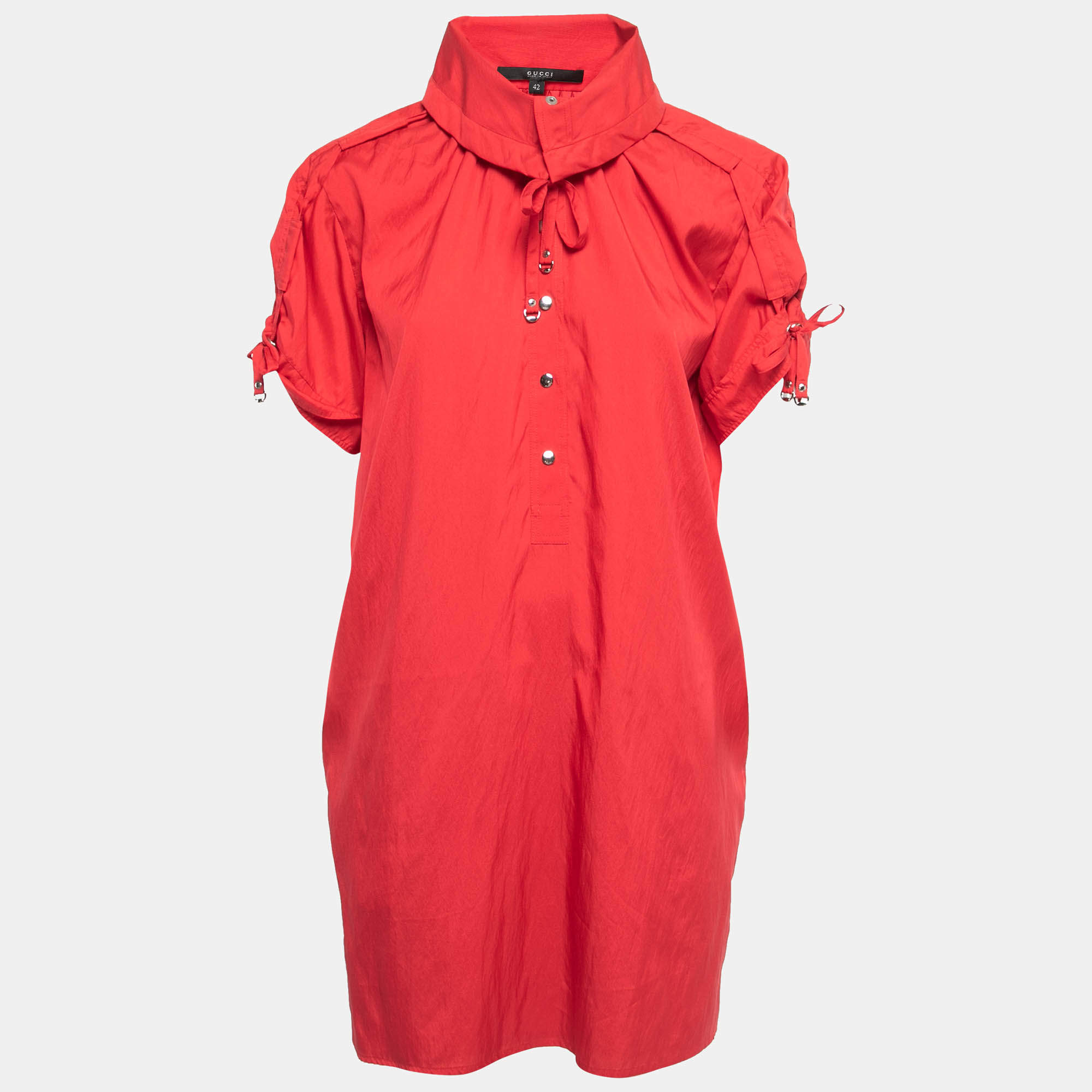 Gucci Red Silk Blend Button Front Mini Shirt Dress M
