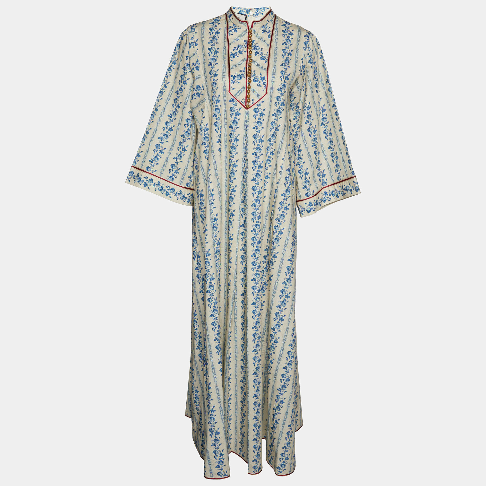 Gucci Beige Rosebuds Printed Cotton Kaftan Dress L