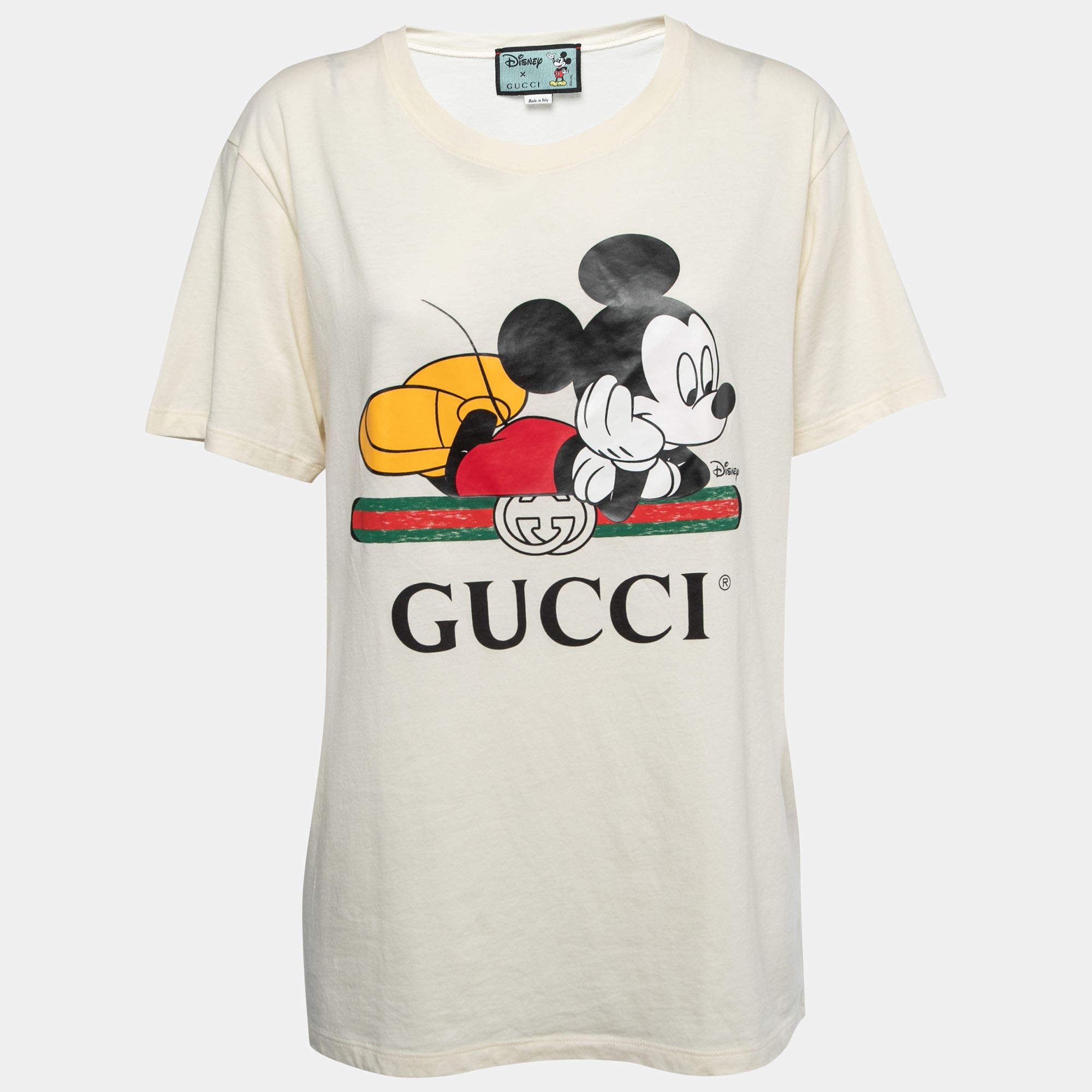 Disney X Gucci Micky Mouse Print Cotton Crew Neck Oversized T-Shirt M