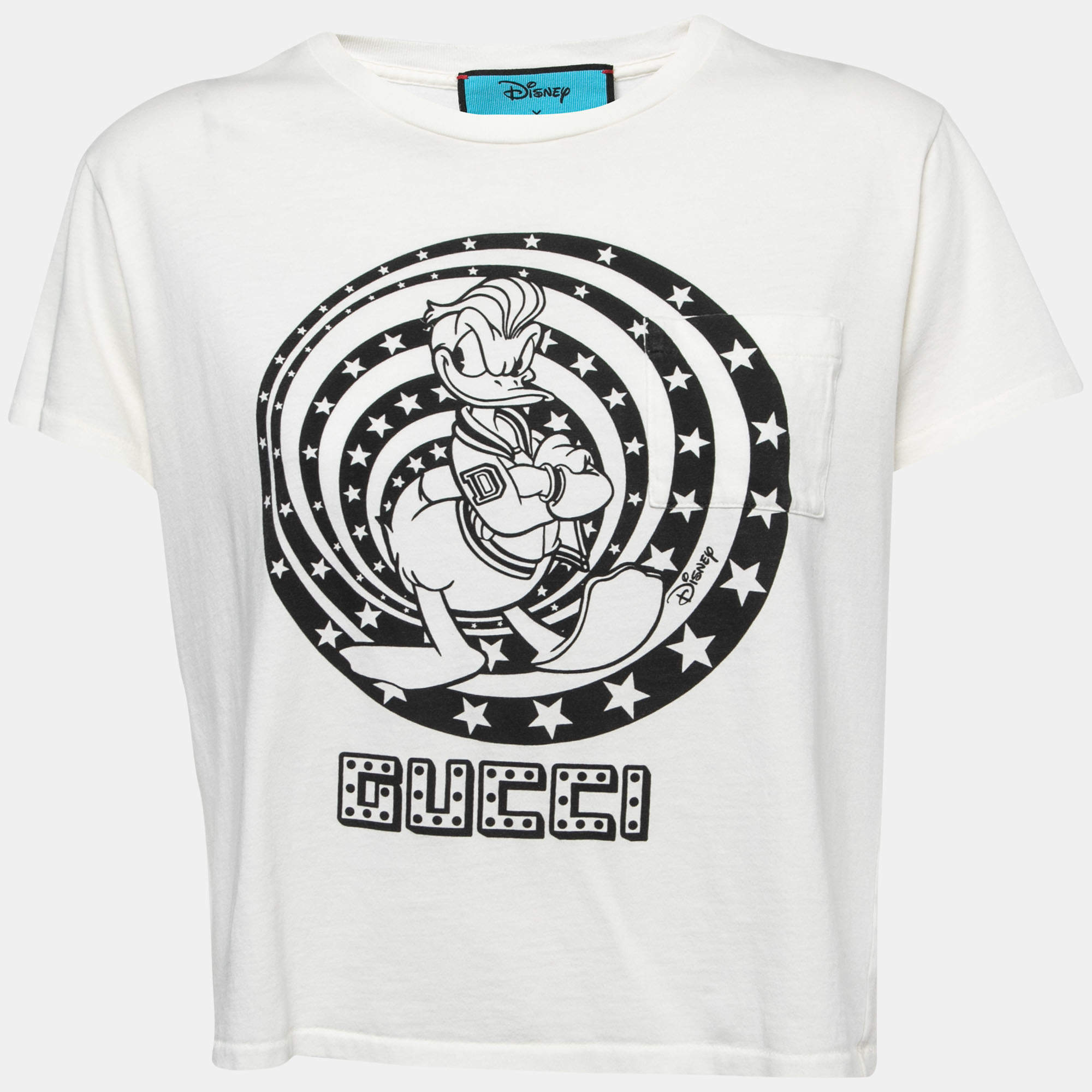 Pre Owned Gucci Off-White Printed Cotton Half Sleeve Boxy Fit T-Shirt L