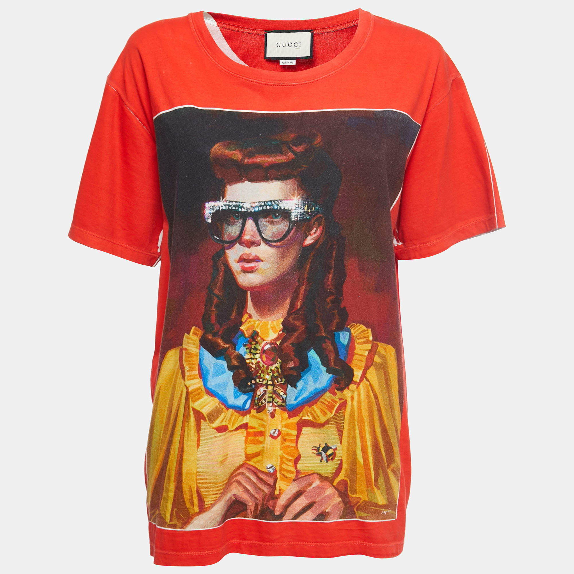 Gucci Orange Printed Cotton Crew Neck Half Sleeve T-Shirt M