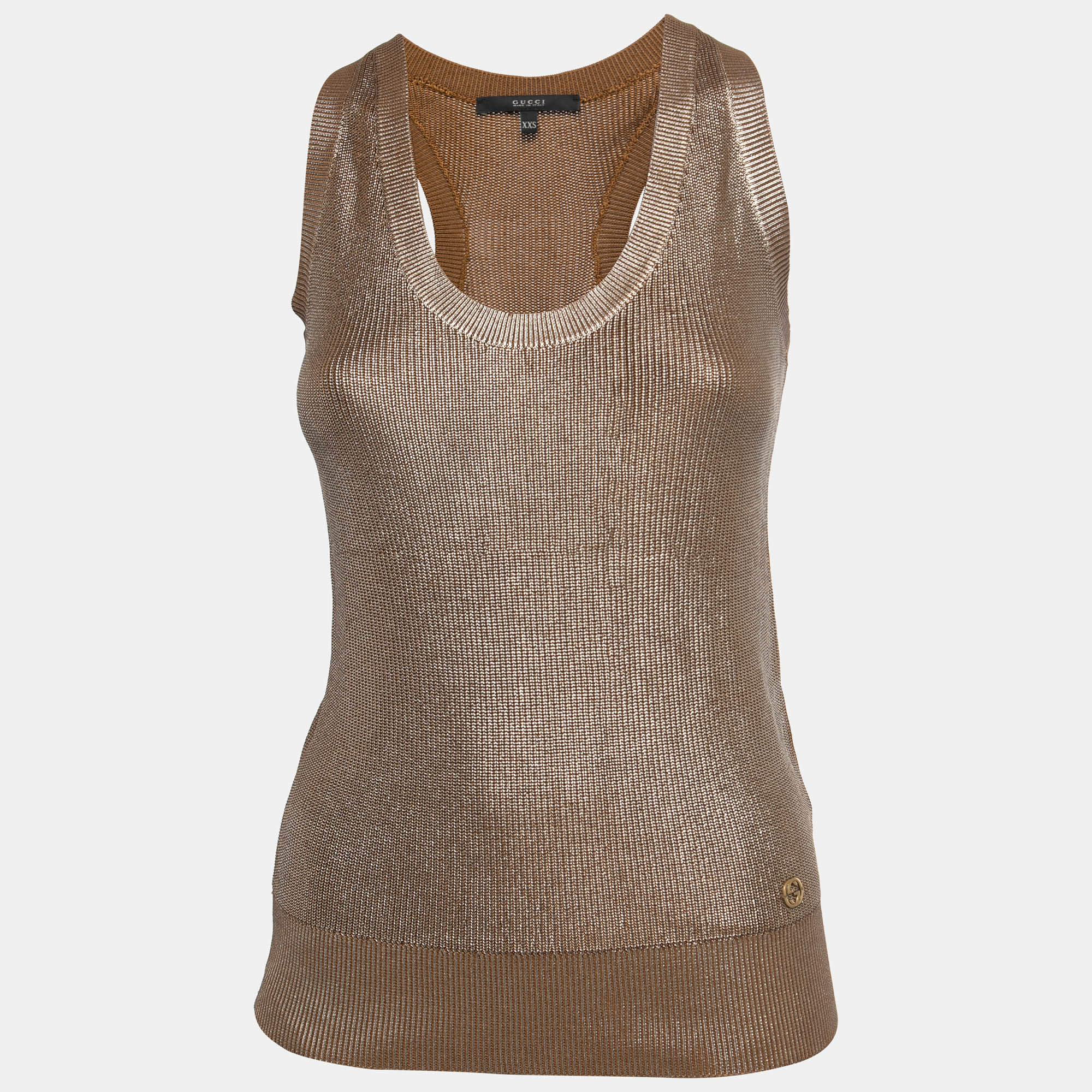 Gucci Metallic Gold Knit Sleeveless Top XXS