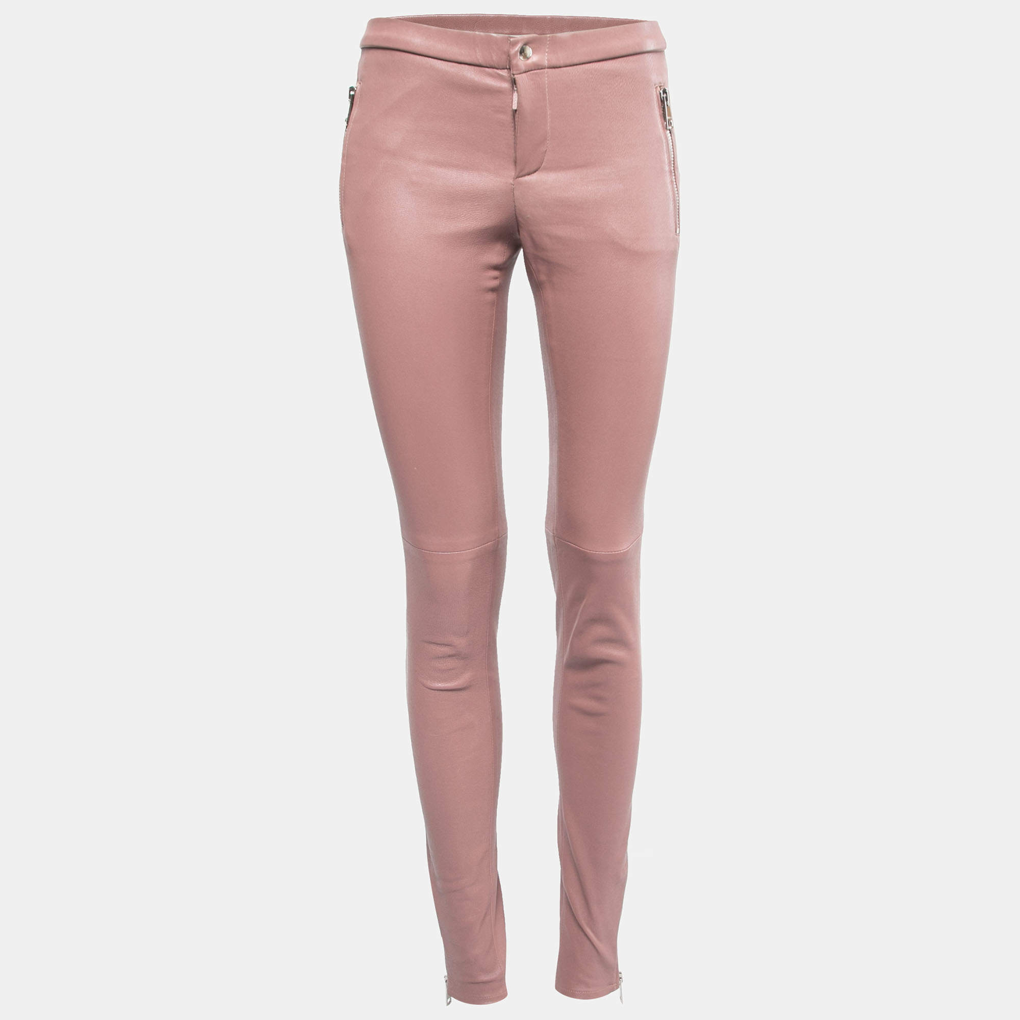 Gucci Pink Leather Tapered Leg Pants XS