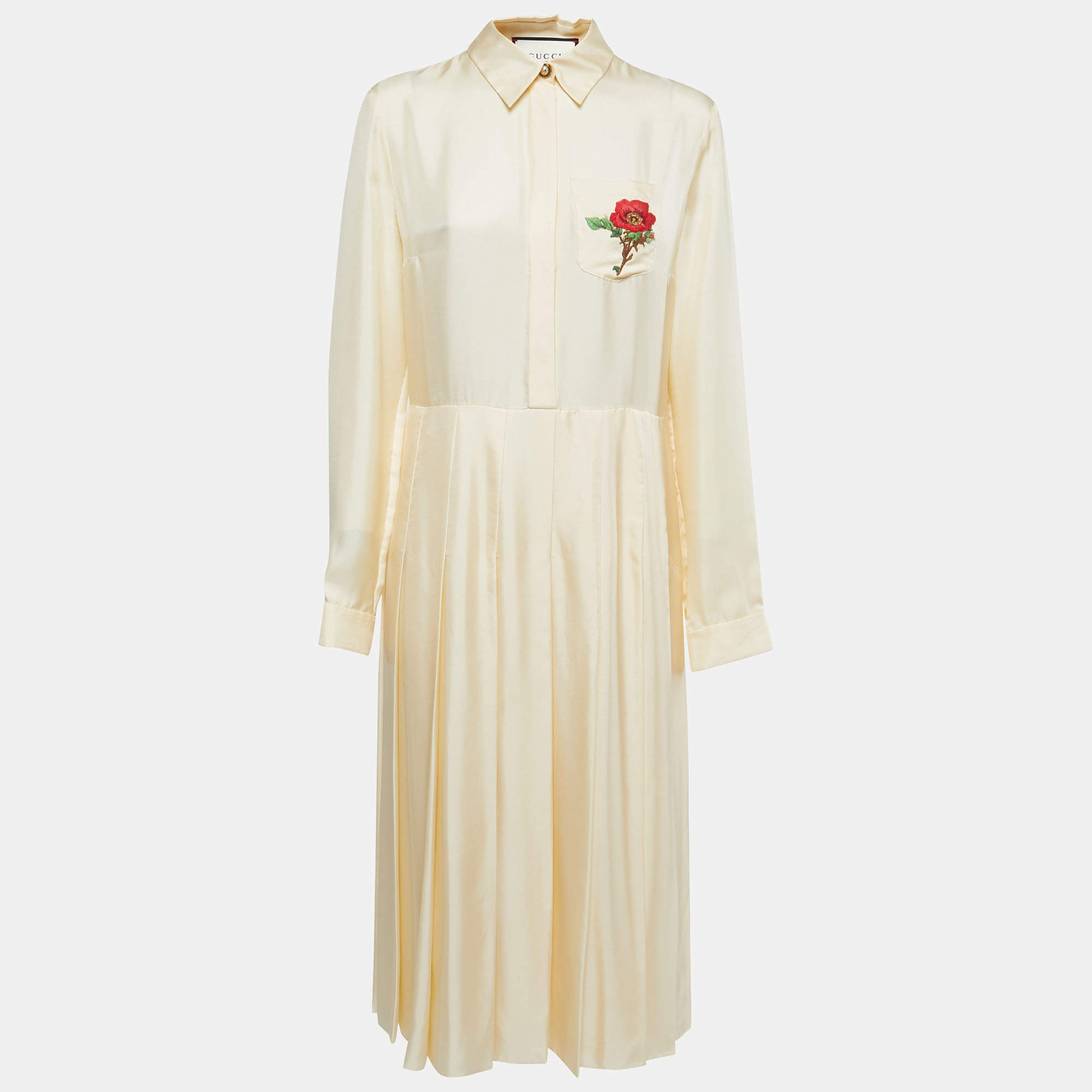 Gucci Cream Silk Embroidered Pocket Maxi Dress L
