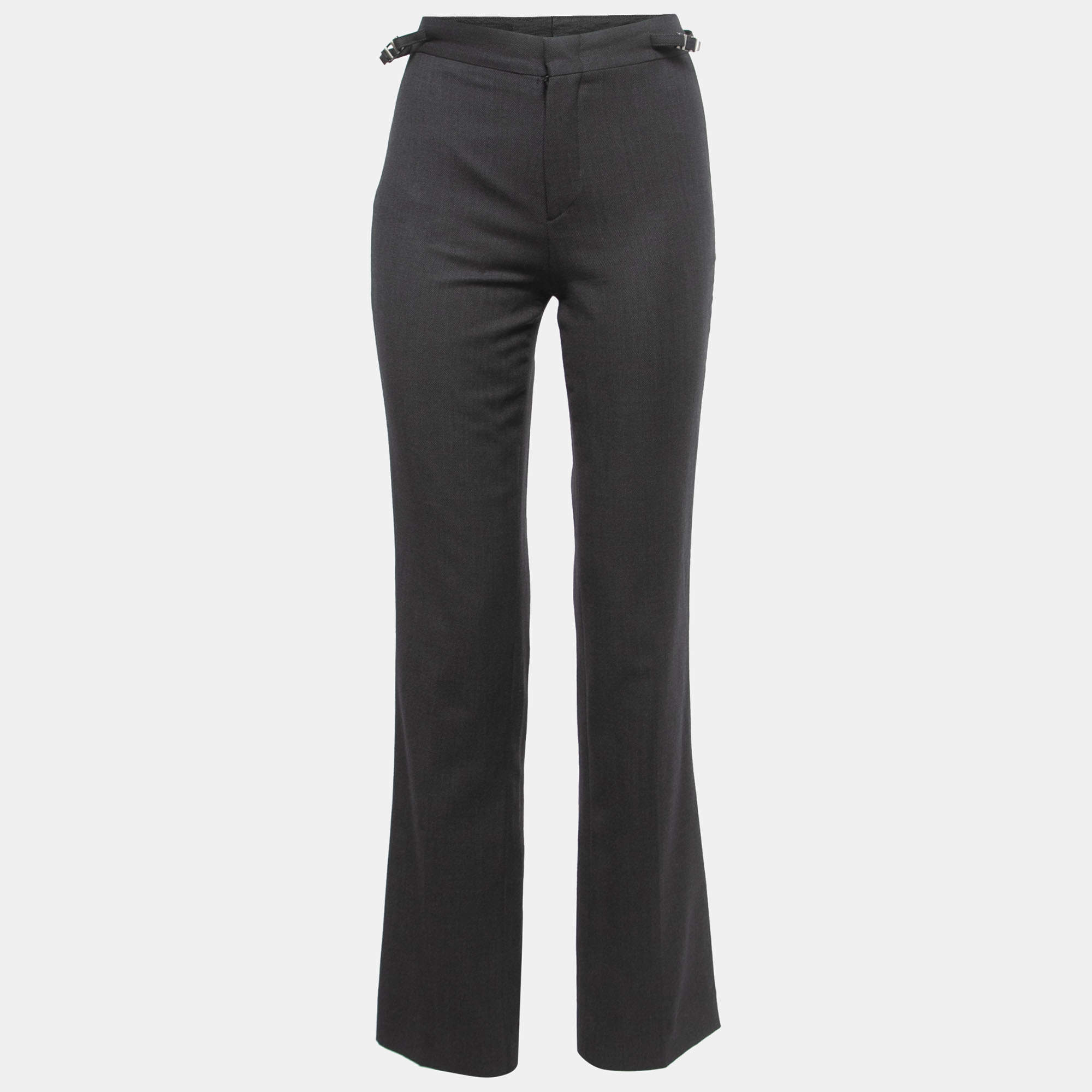 Pre Owned Gucci Charcoal Grey Wool Straight Leg Trousers S
