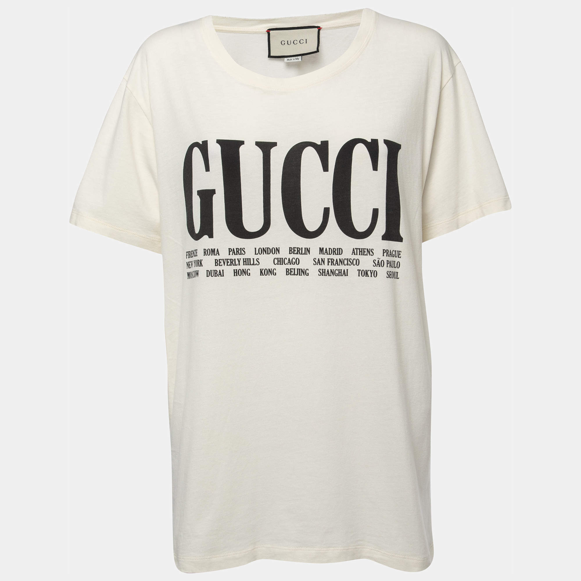 Gucci Cream Printed Cotton Crew Neck Half Sleeve T-Shirt M Gucci
