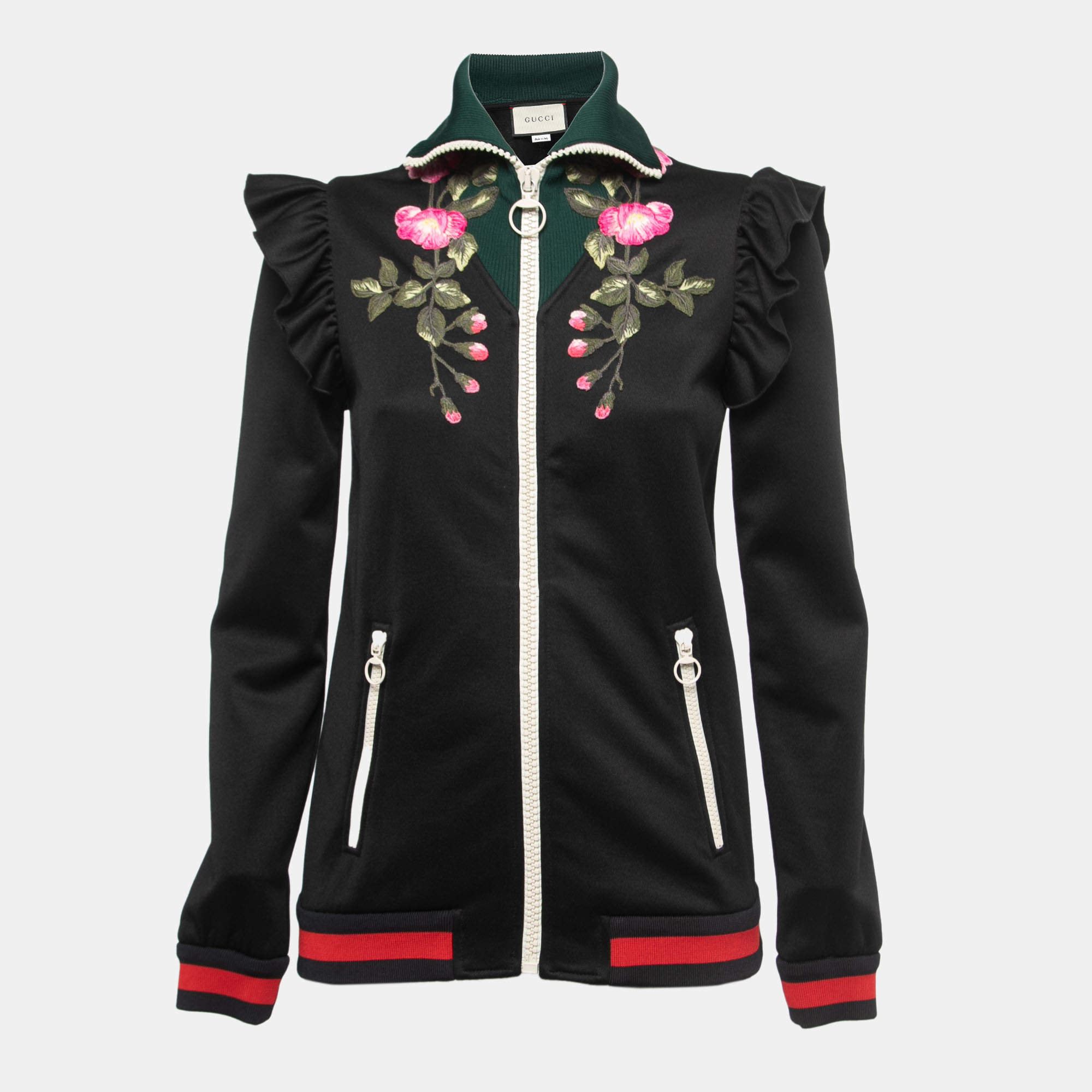 Gucci Black Technical Jersey Embroidered Zip-Up Jacket S