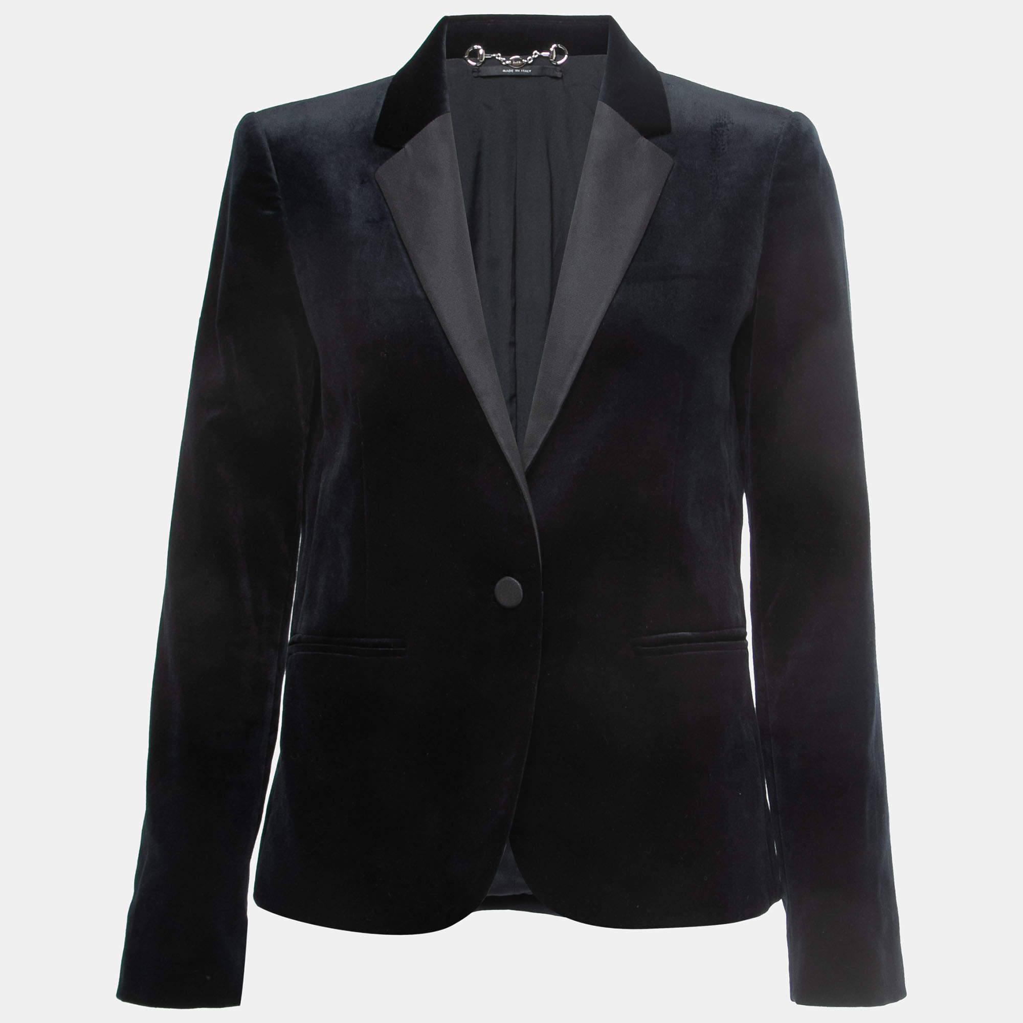 Pre Owned Gucci Black Velvet Silk Trim Single Breasted Blazer M