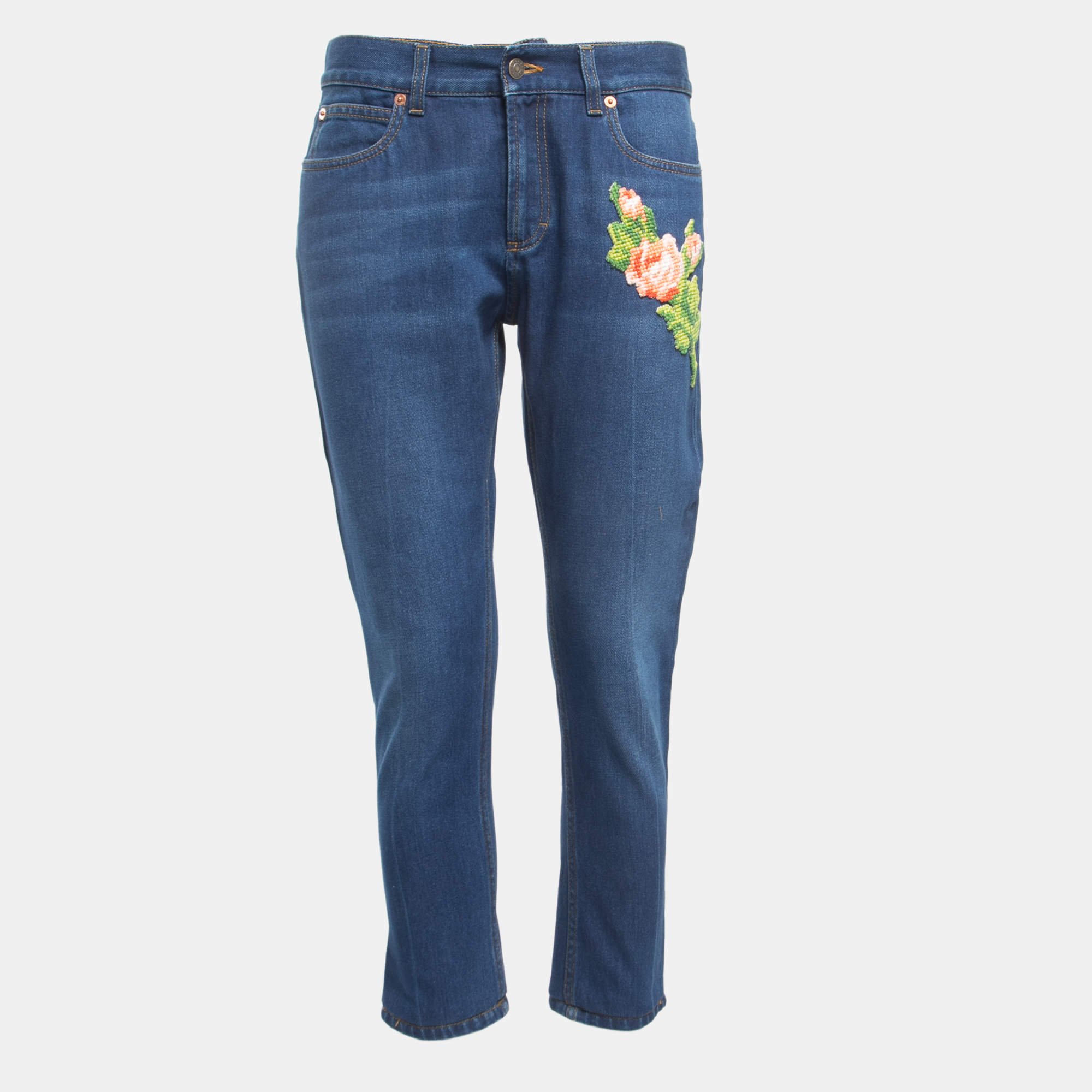 Gucci Blue Denim Embroidered Patch Jeans M Waist 30"
