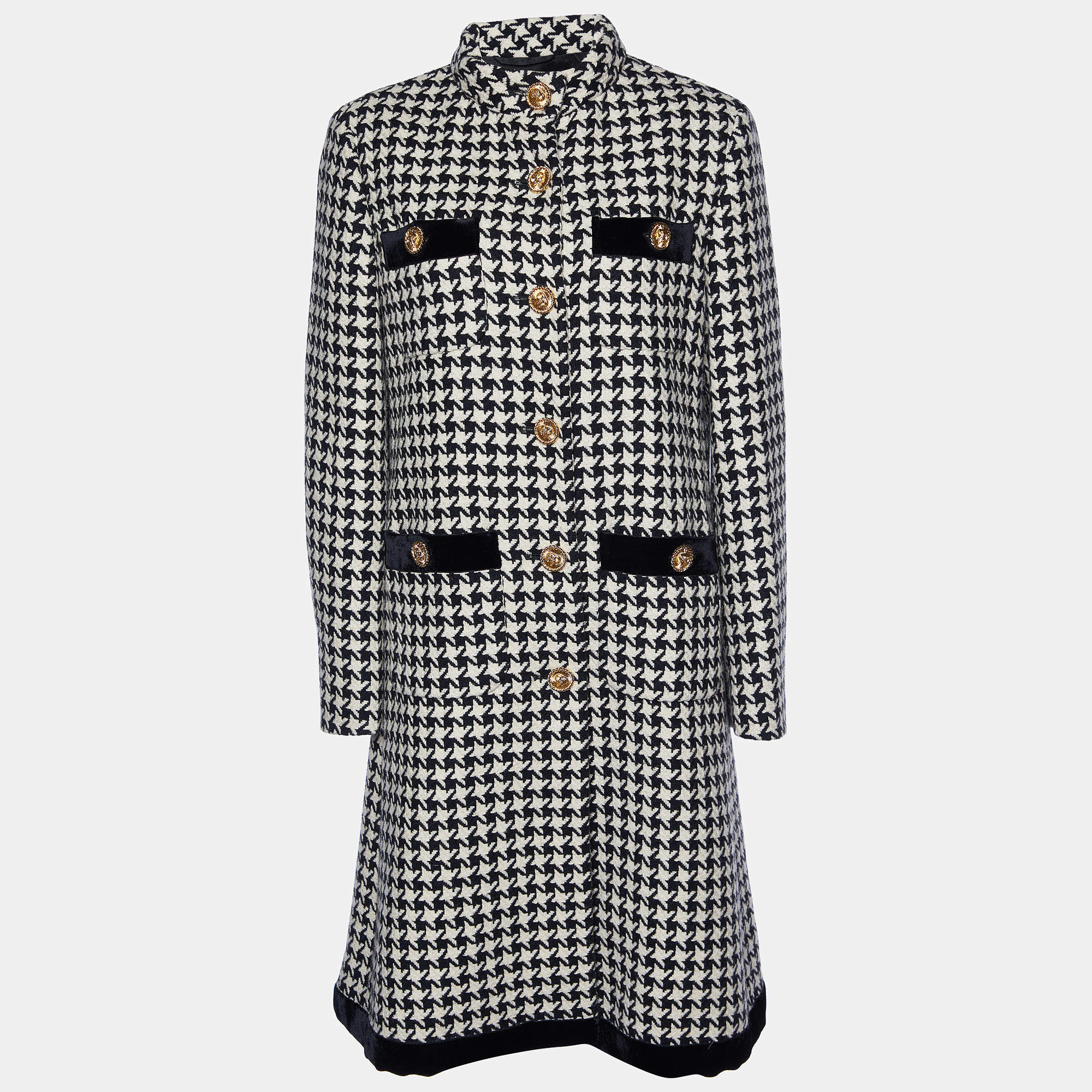 Gucci Black & White Patterned Wool & Cotton Coat M