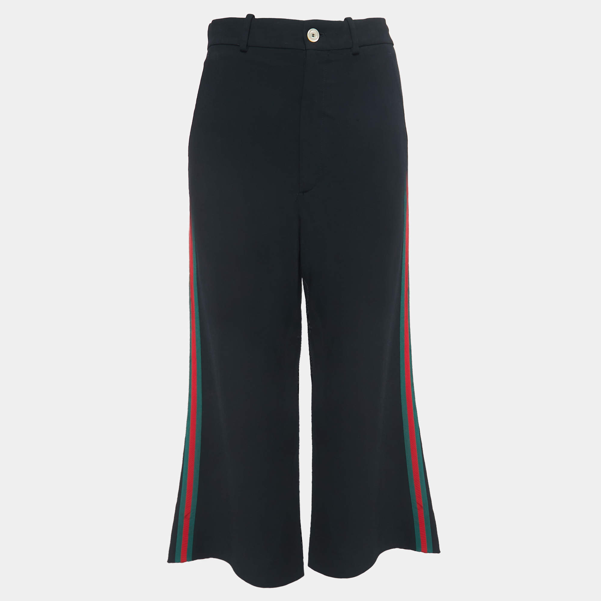 Pre Owned Gucci Black Crepe Web Stripe Detailed Culottes S