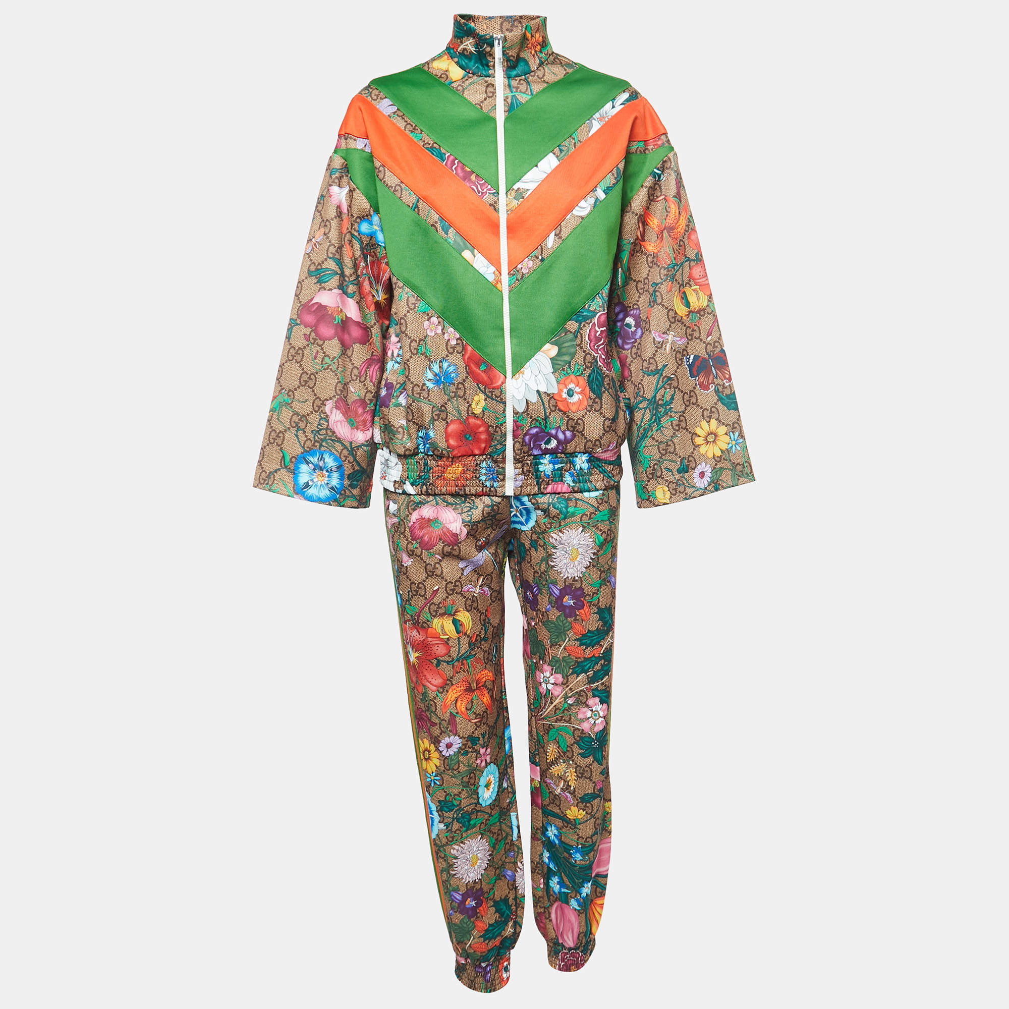 Gucci Multicolor Logo Print Knit Sweatshirt Joggers Set XS