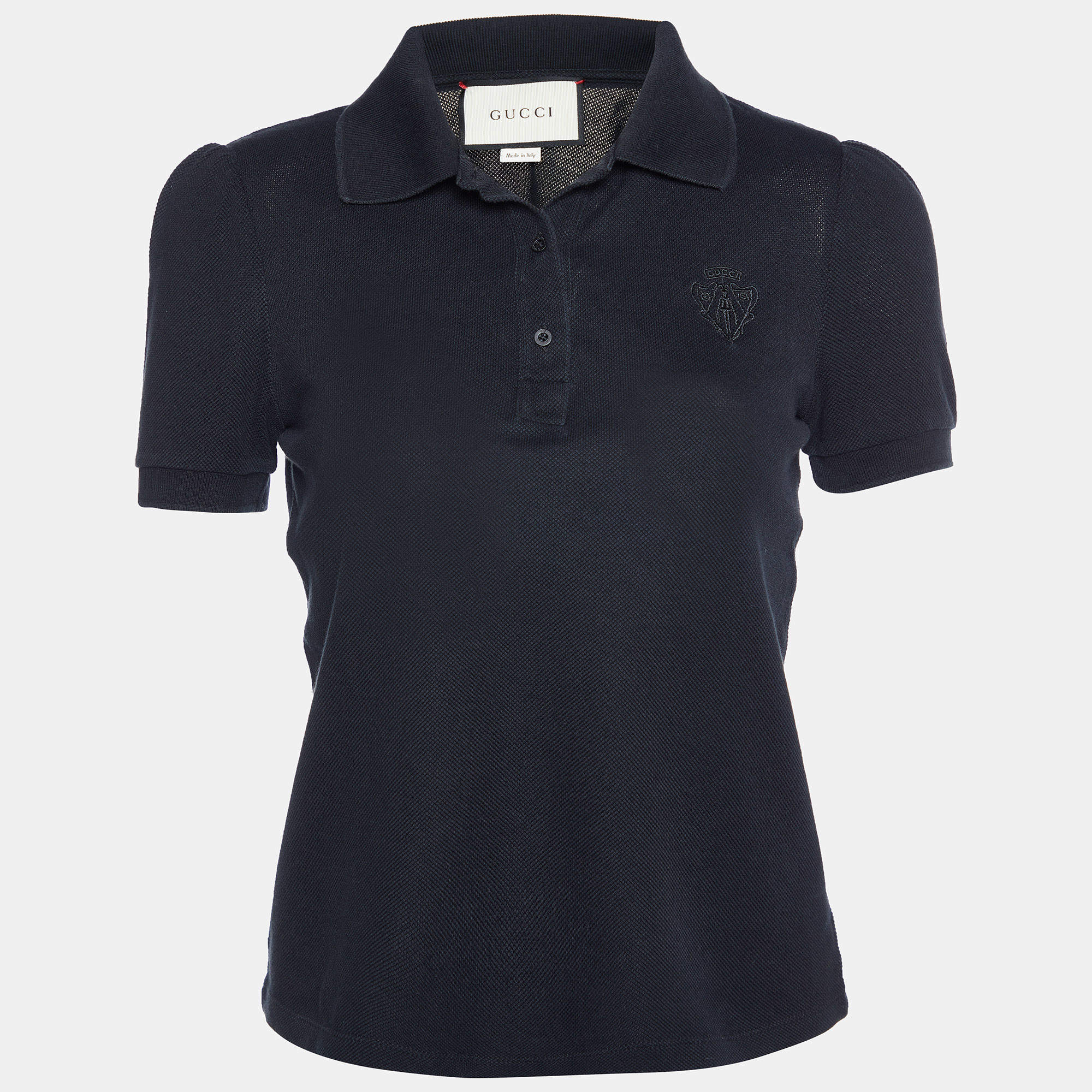 Gucci Black Cotton Pique Cropped Polo T-Shirt S