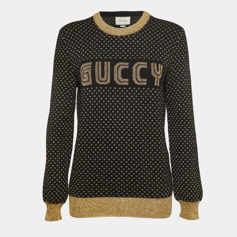 Gucci Black Patterned Lurex Knit Guccy Sega Sweater M Gucci TLC