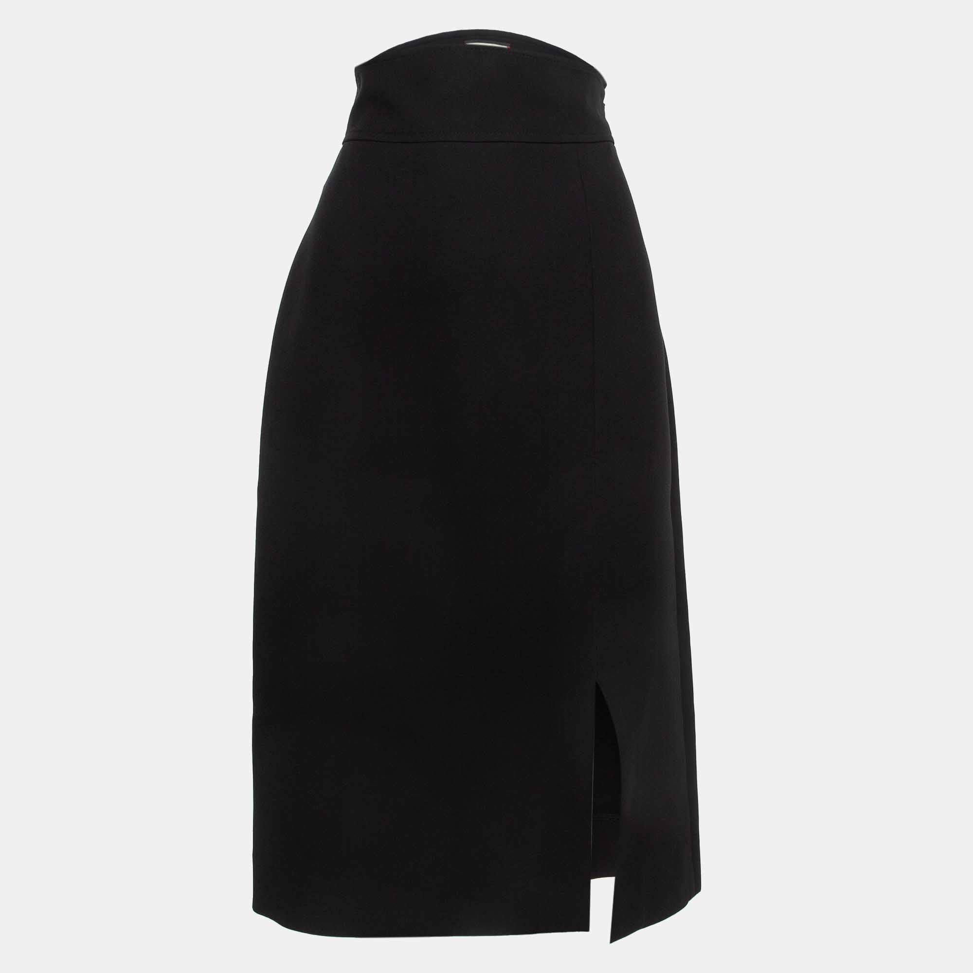 Pre Owned Gucci Black Wool Blend Midi Skirt M