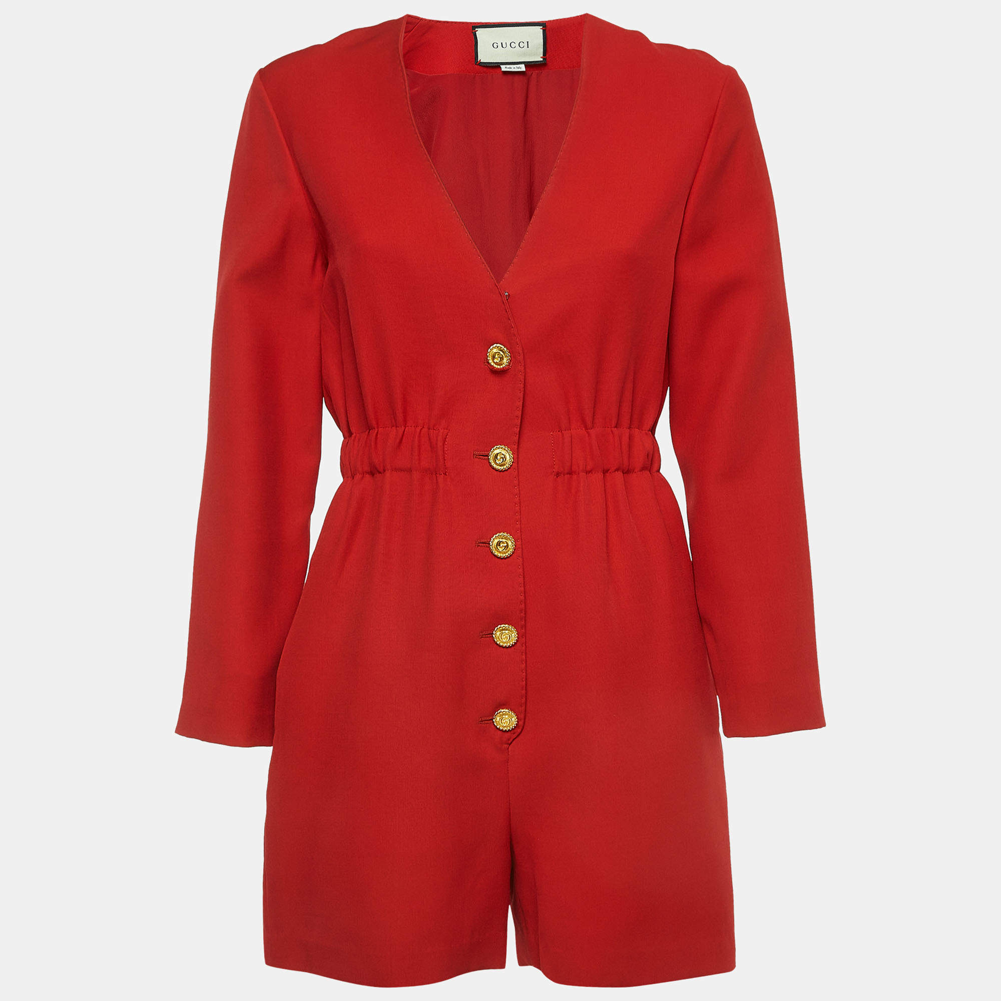 Gucci Red Wool Blend Buttoned Long Sleeve Playsuit S