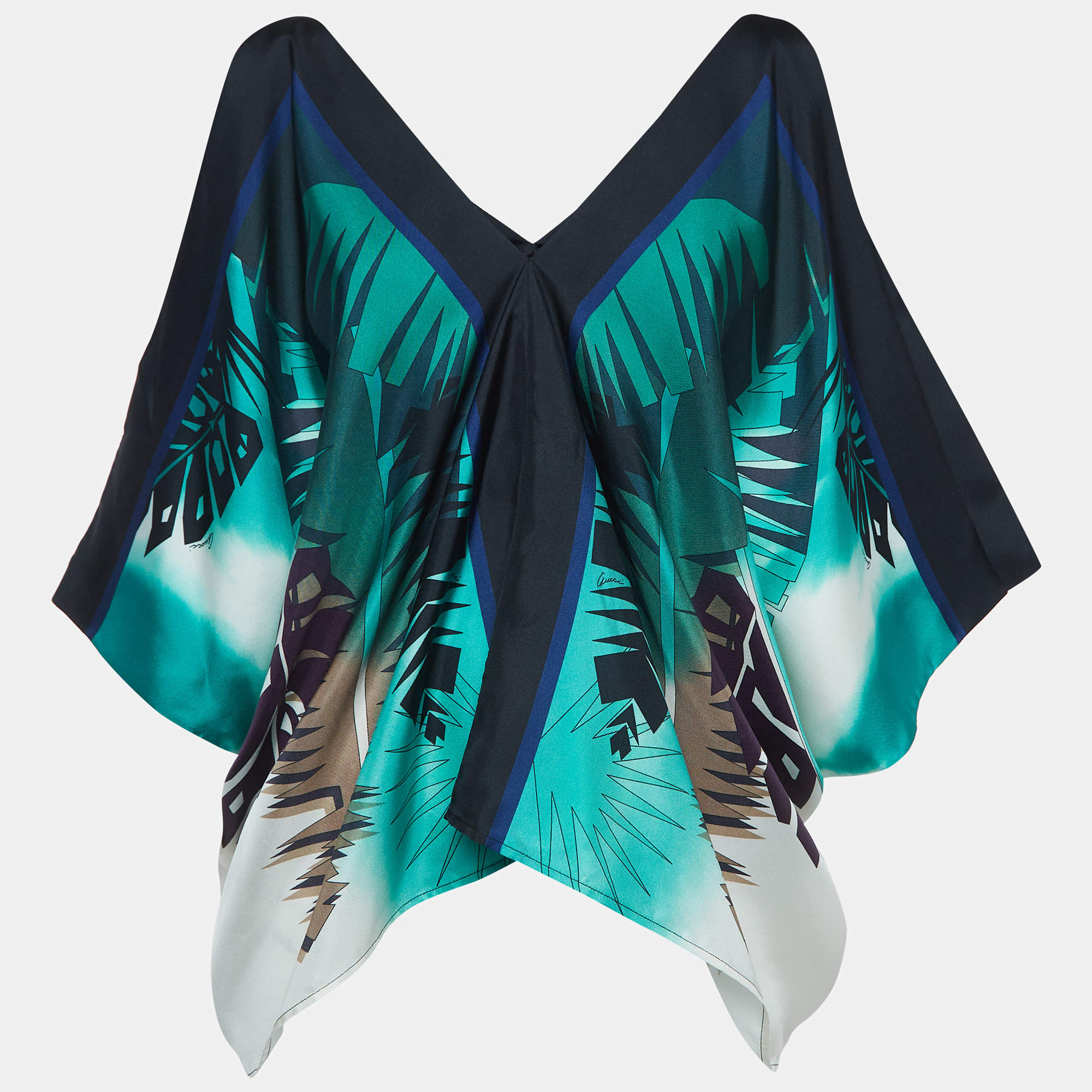 Gucci Multicolor Print Silk V-Neck Poncho Top M